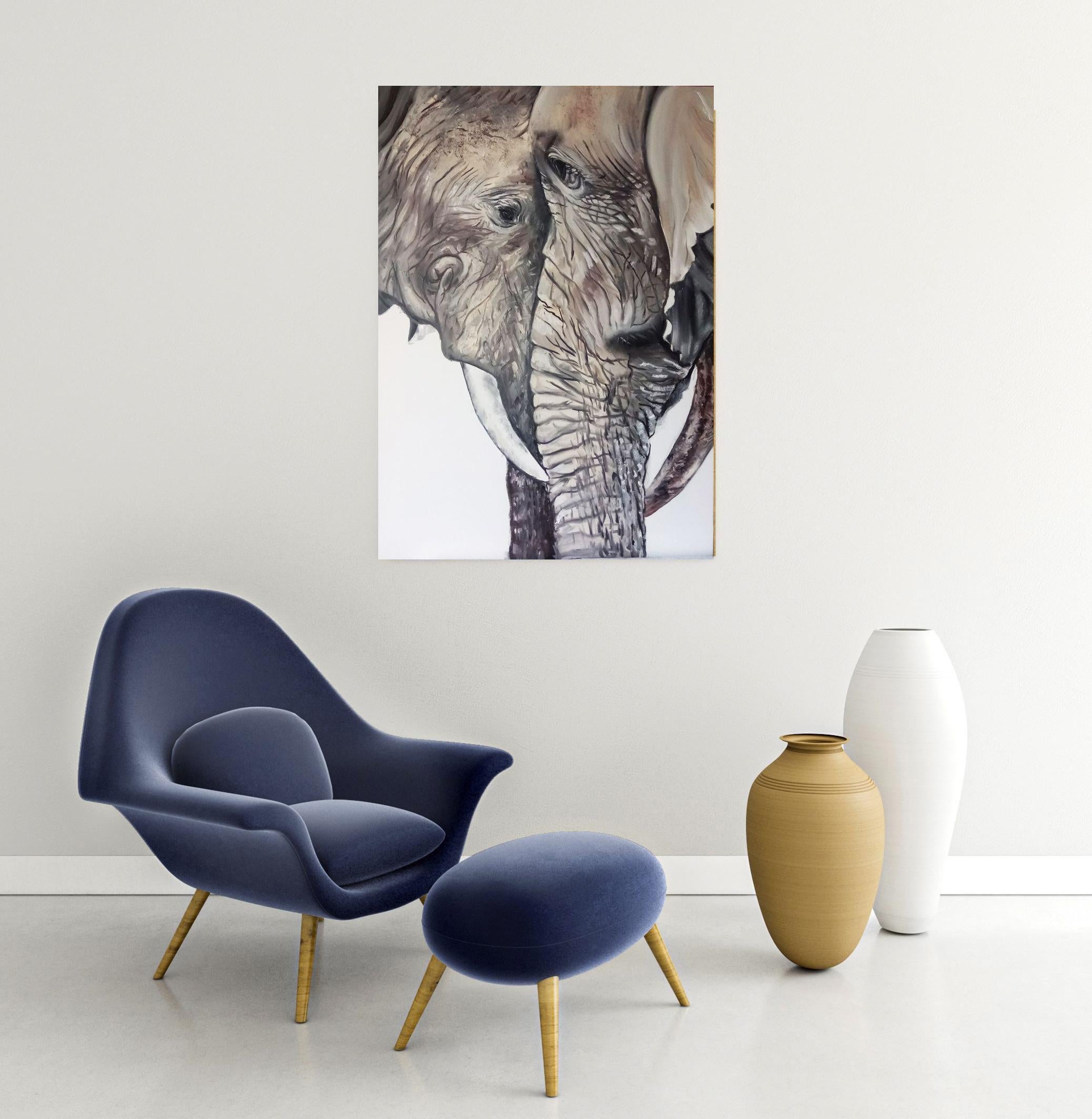 Éléphants, peinture, huile sur toile en vente 1