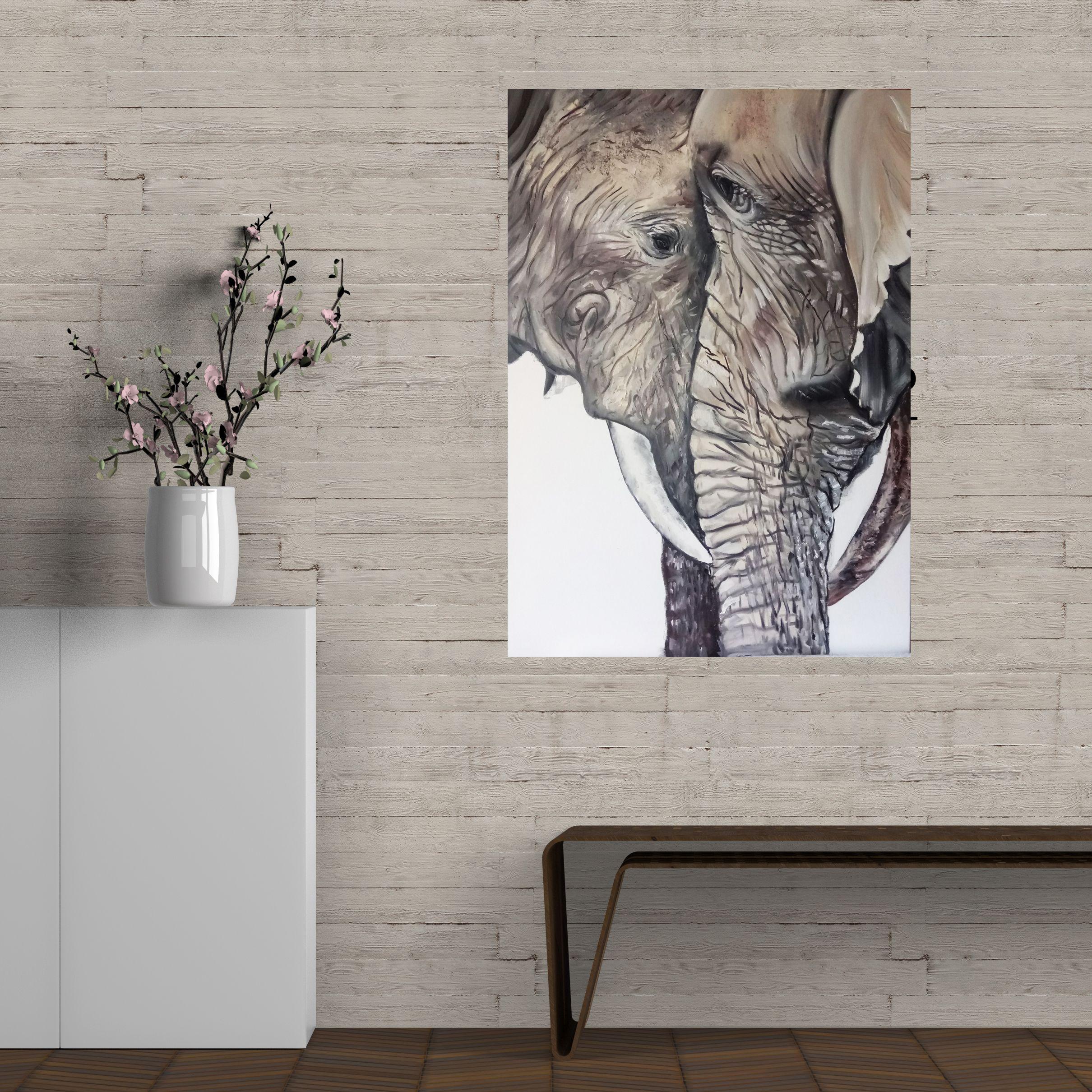 Éléphants, peinture, huile sur toile en vente 2