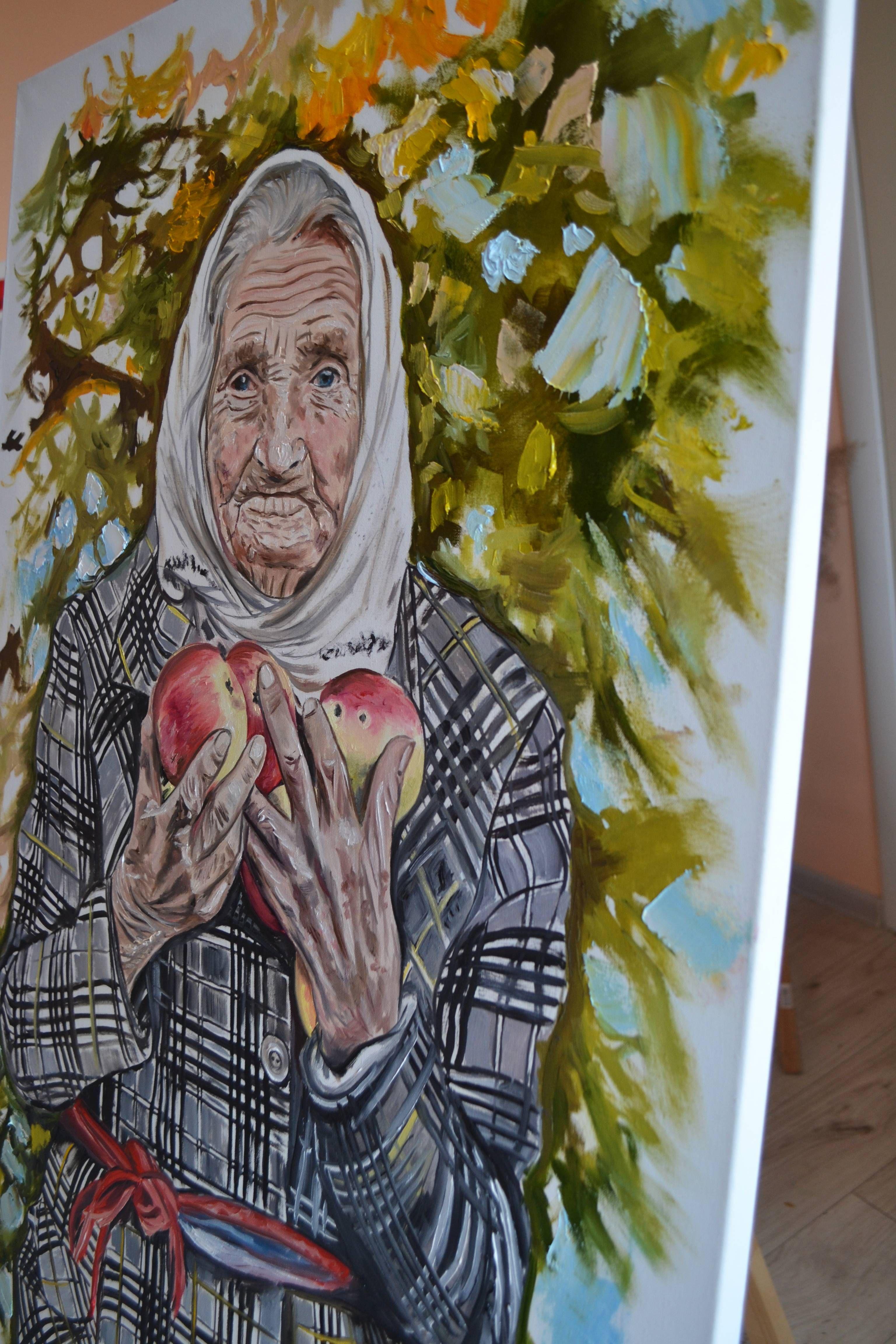 Grandma's Apples, Painting, Oil on Canvas For Sale 3