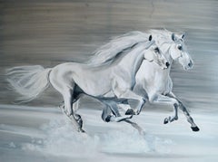 Magic White: Two Horses, Painting, Oil on Canvas