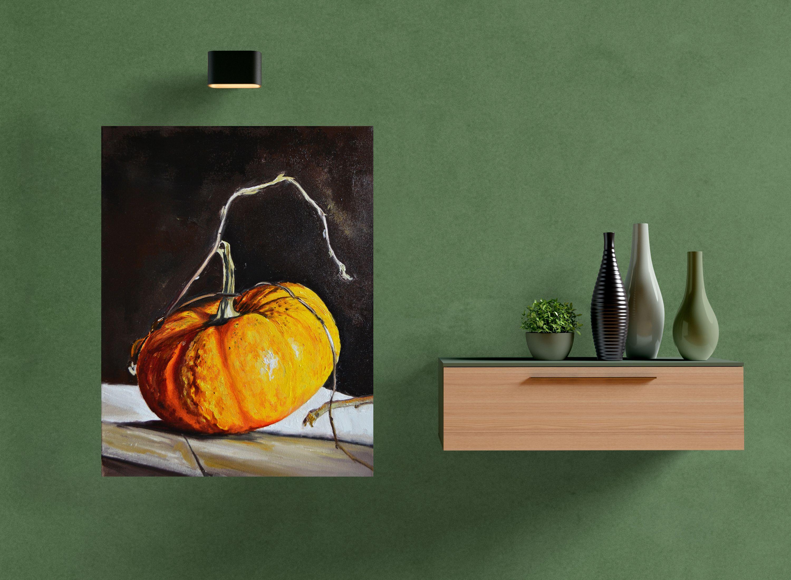 Pretty Pumpkin, Painting, Oil on Canvas For Sale 1