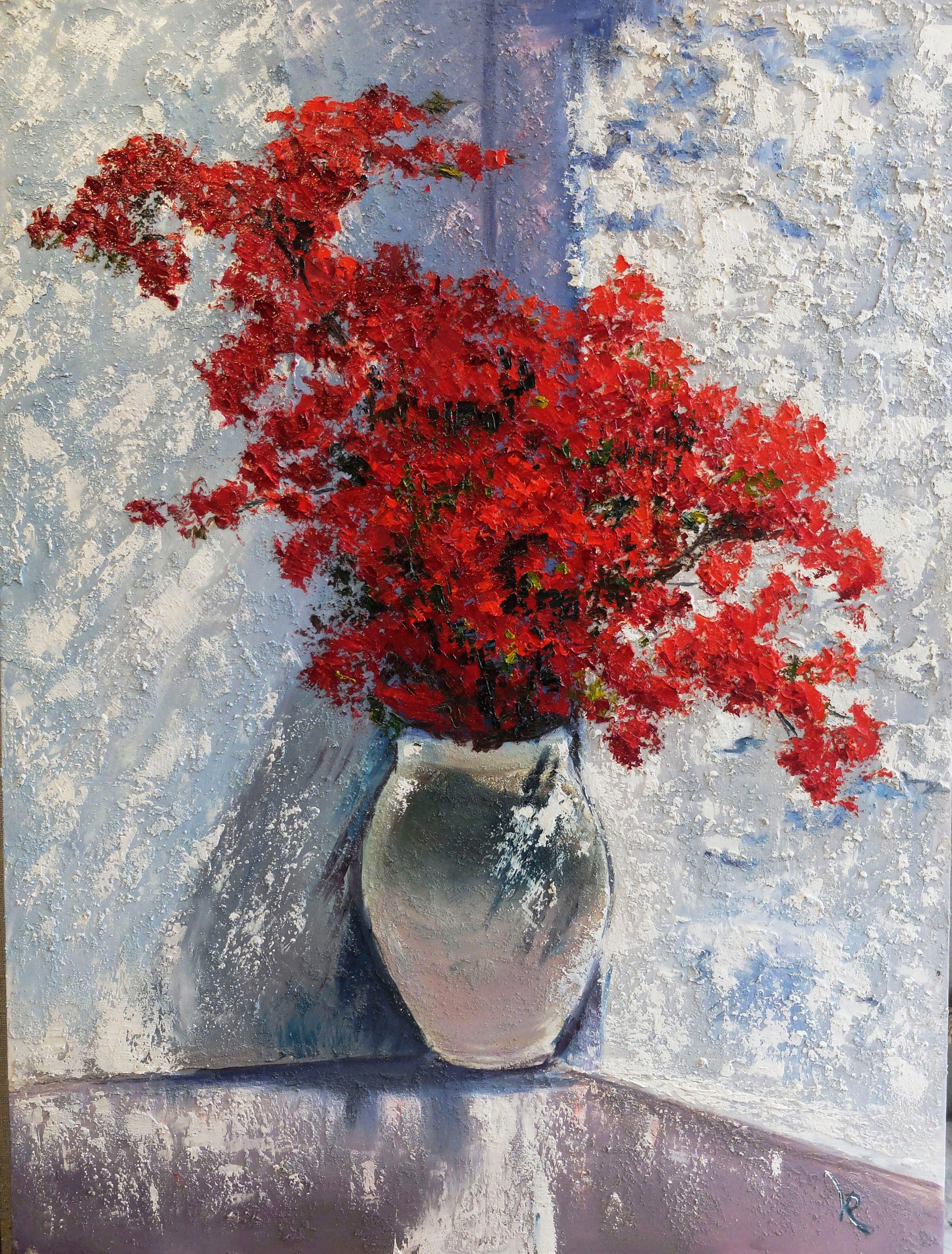 red flower paintings