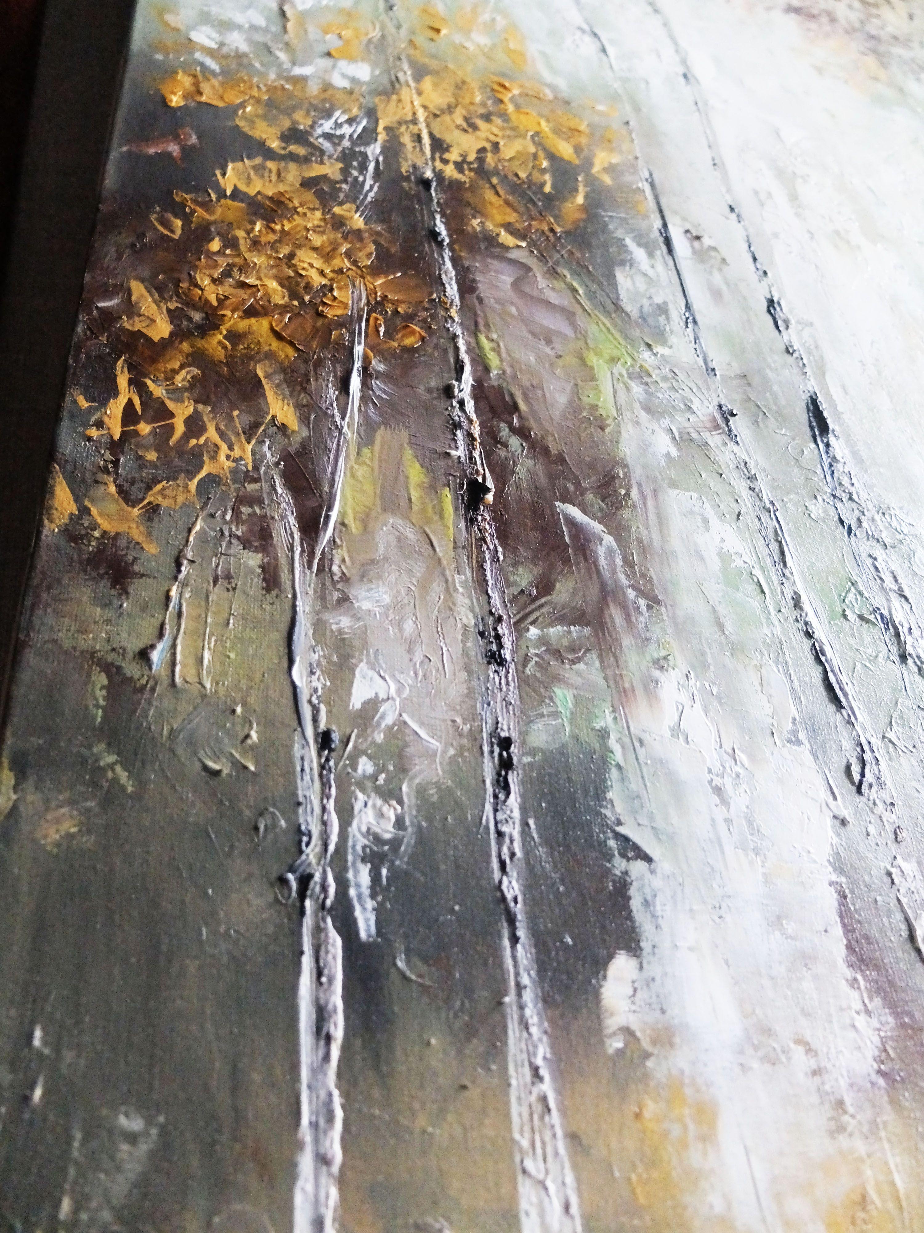 Settembre, Pittura, Olio su tela - Abstract Painting Grigio di Valeria Radzievska