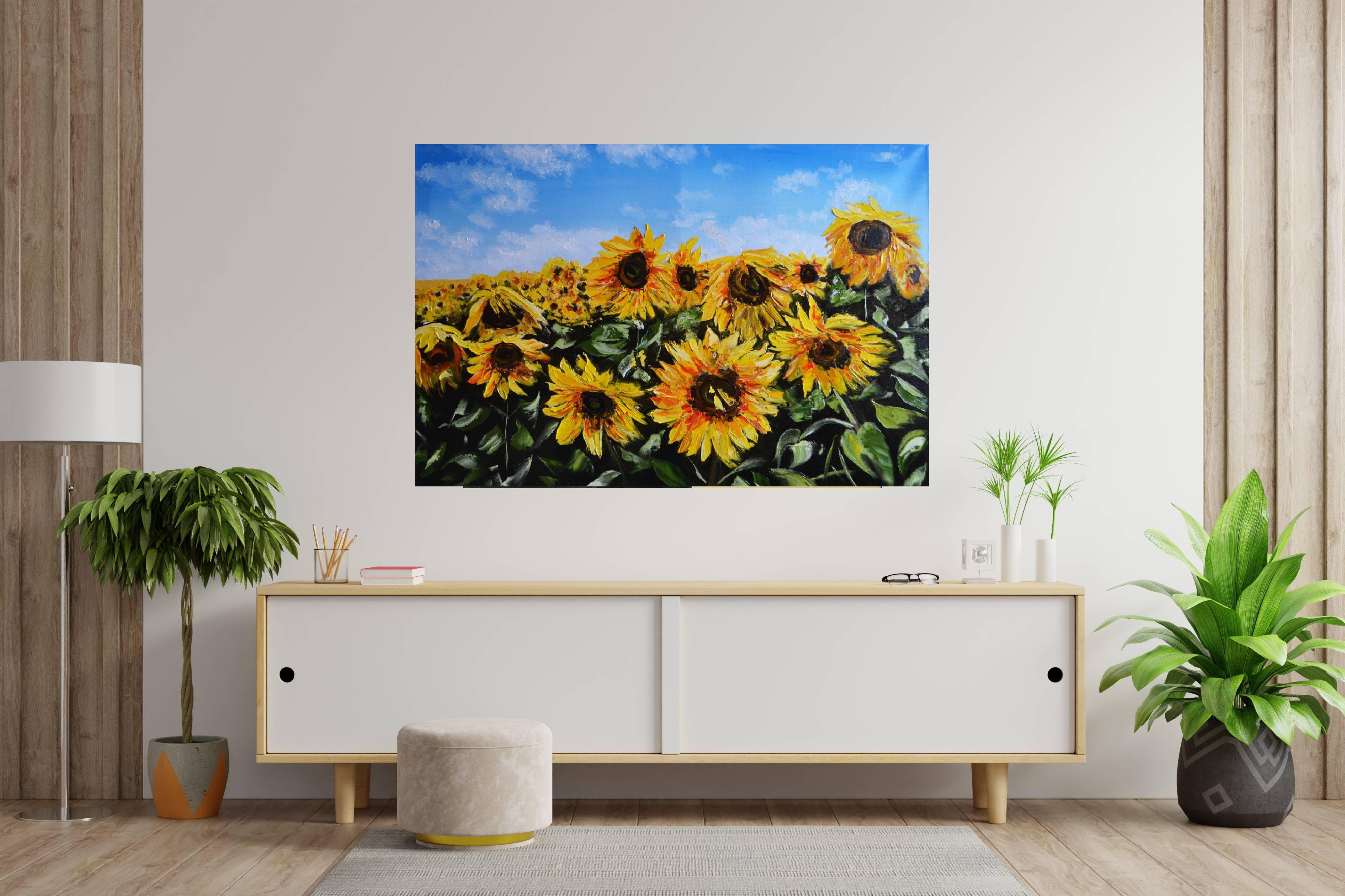 Sunflowers under the Ukrainian Sky, Painting, Oil on Canvas For Sale 1
