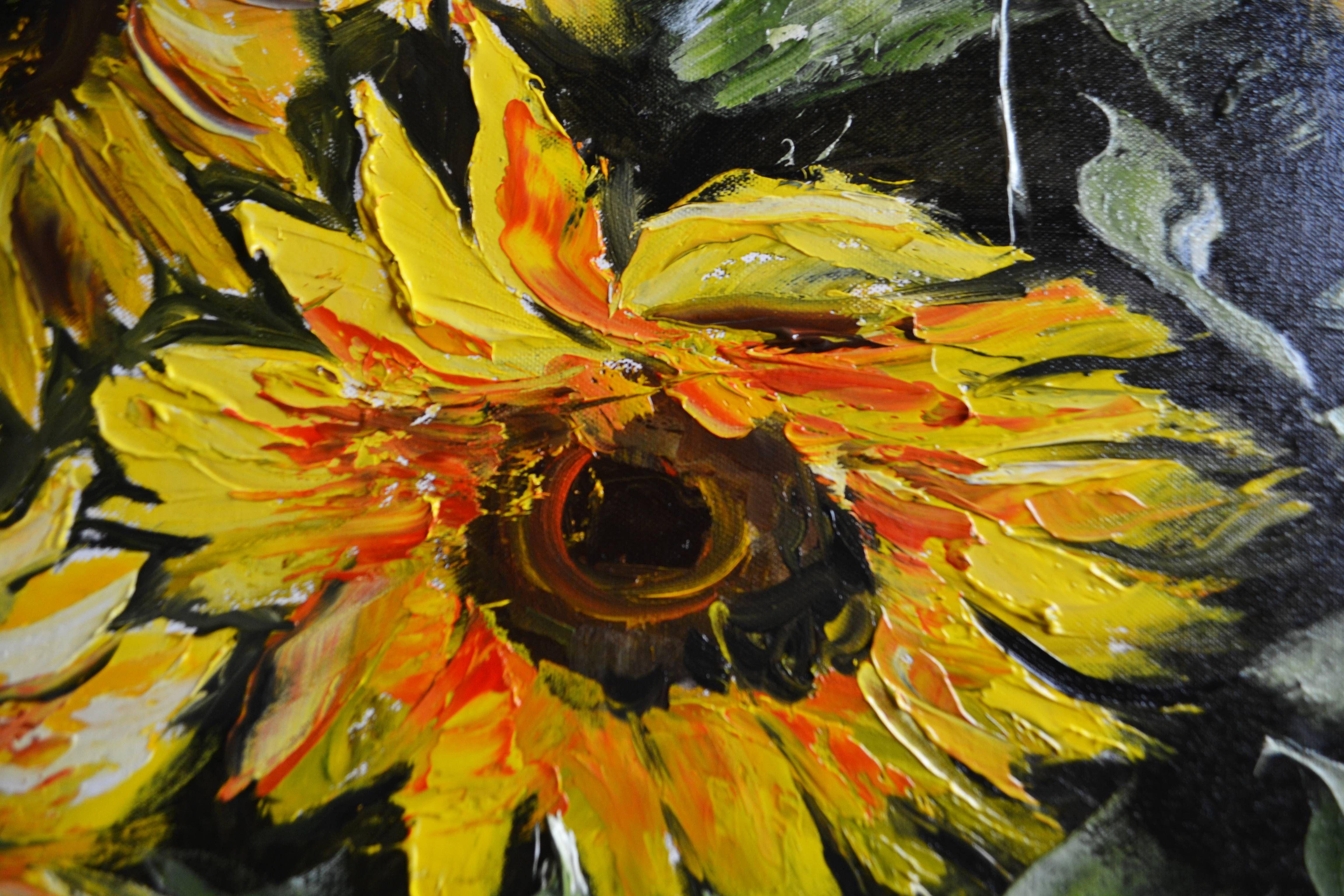 Sunflowers under the Ukrainian Sky, Painting, Oil on Canvas For Sale 3