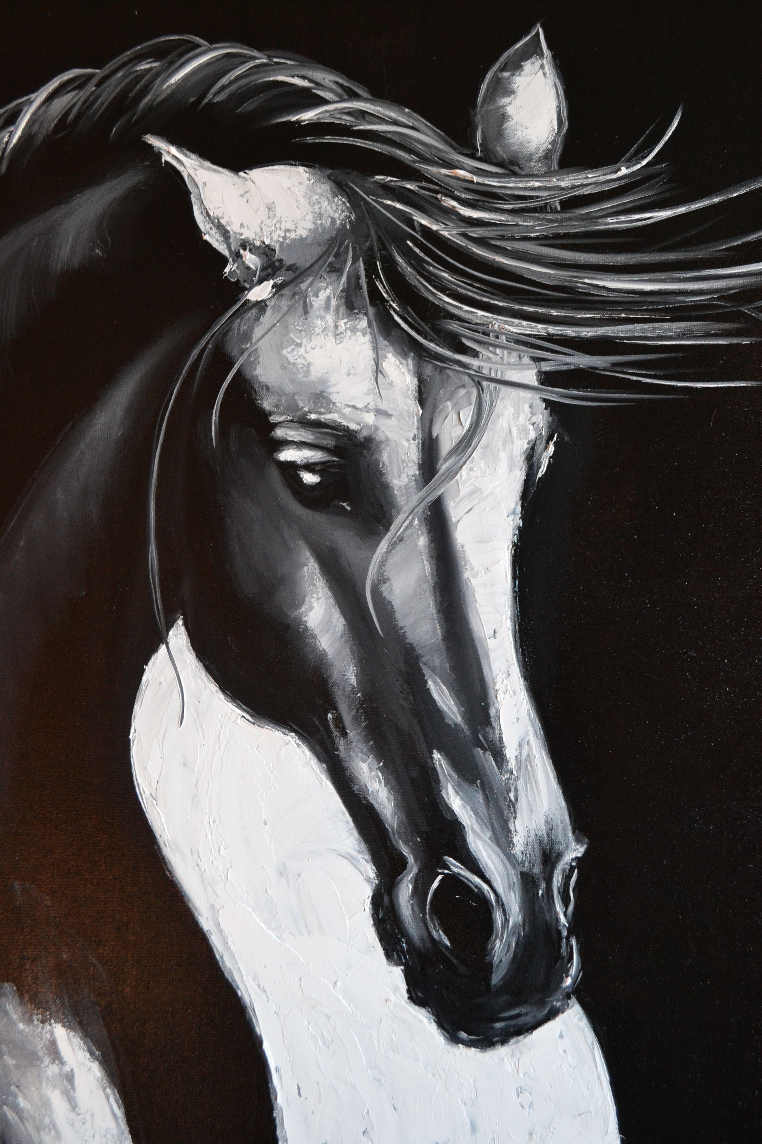 Weißes Pferd: Beleuchtung, Gemälde, Öl auf Leinwand (Realismus), Painting, von Valeria Radzievska