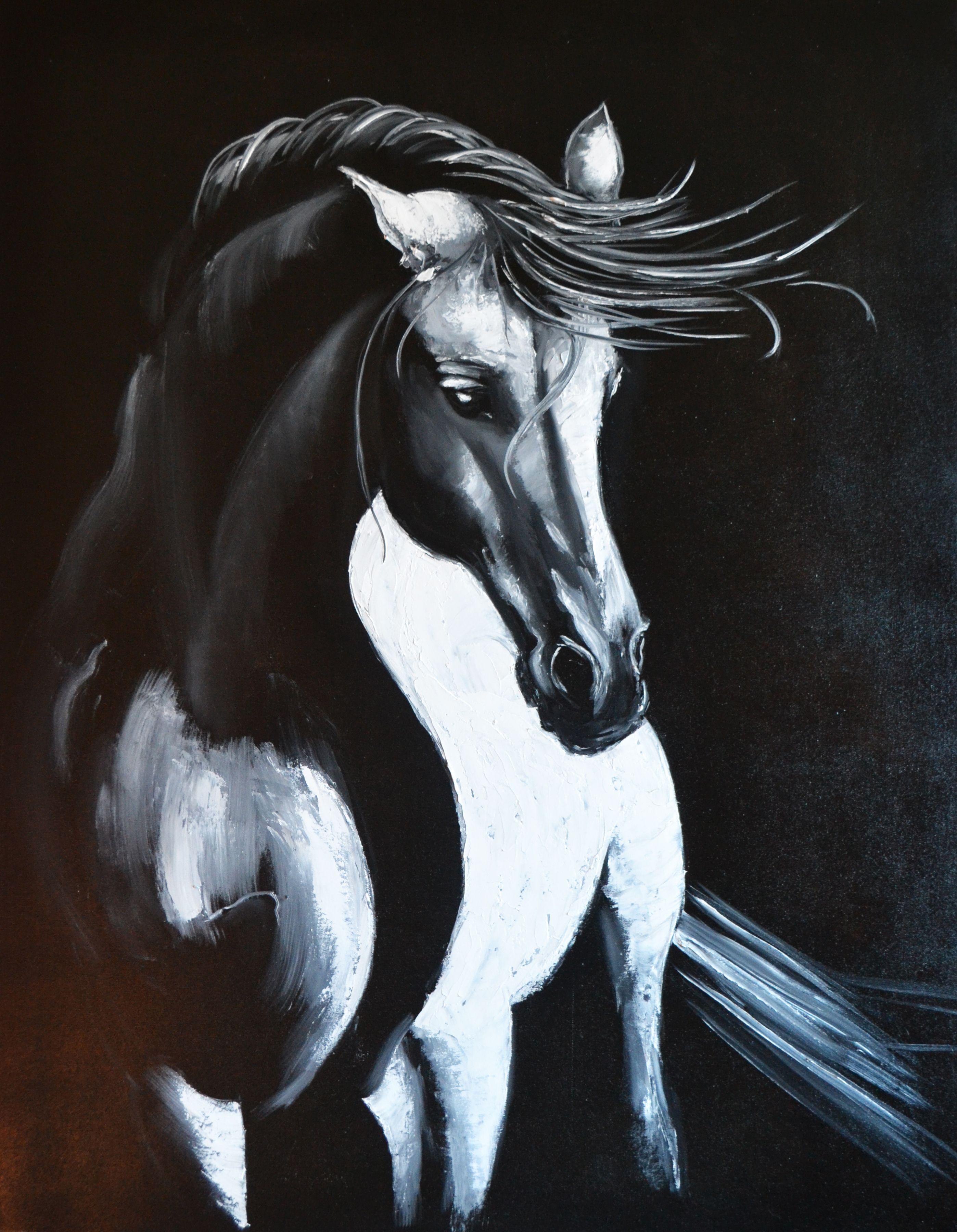 Weißes Pferd: Beleuchtung, Gemälde, Öl auf Leinwand – Painting von Valeria Radzievska