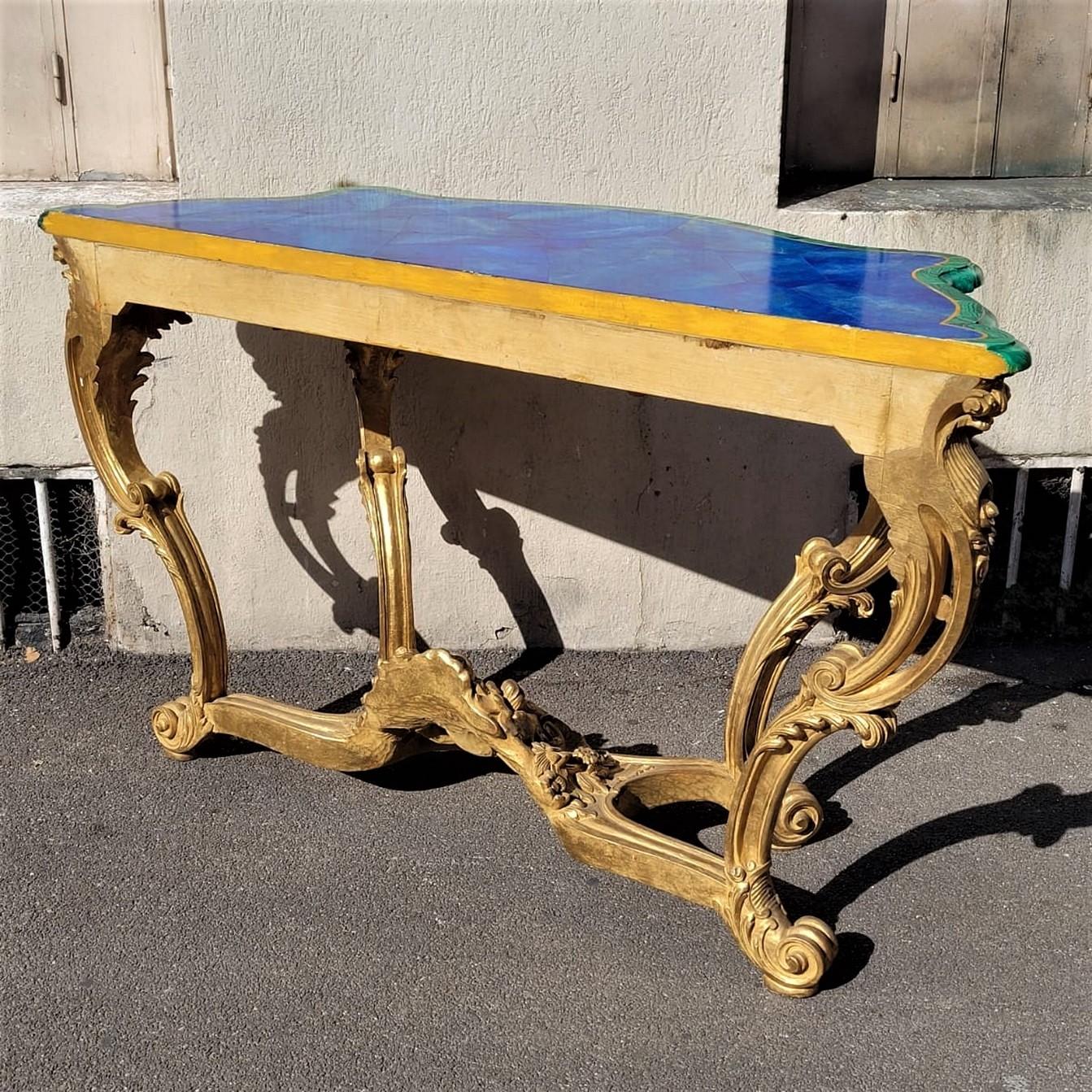 Valerian Rybar, Rocaille Console in Golden Wood, 20th Century For Sale 14