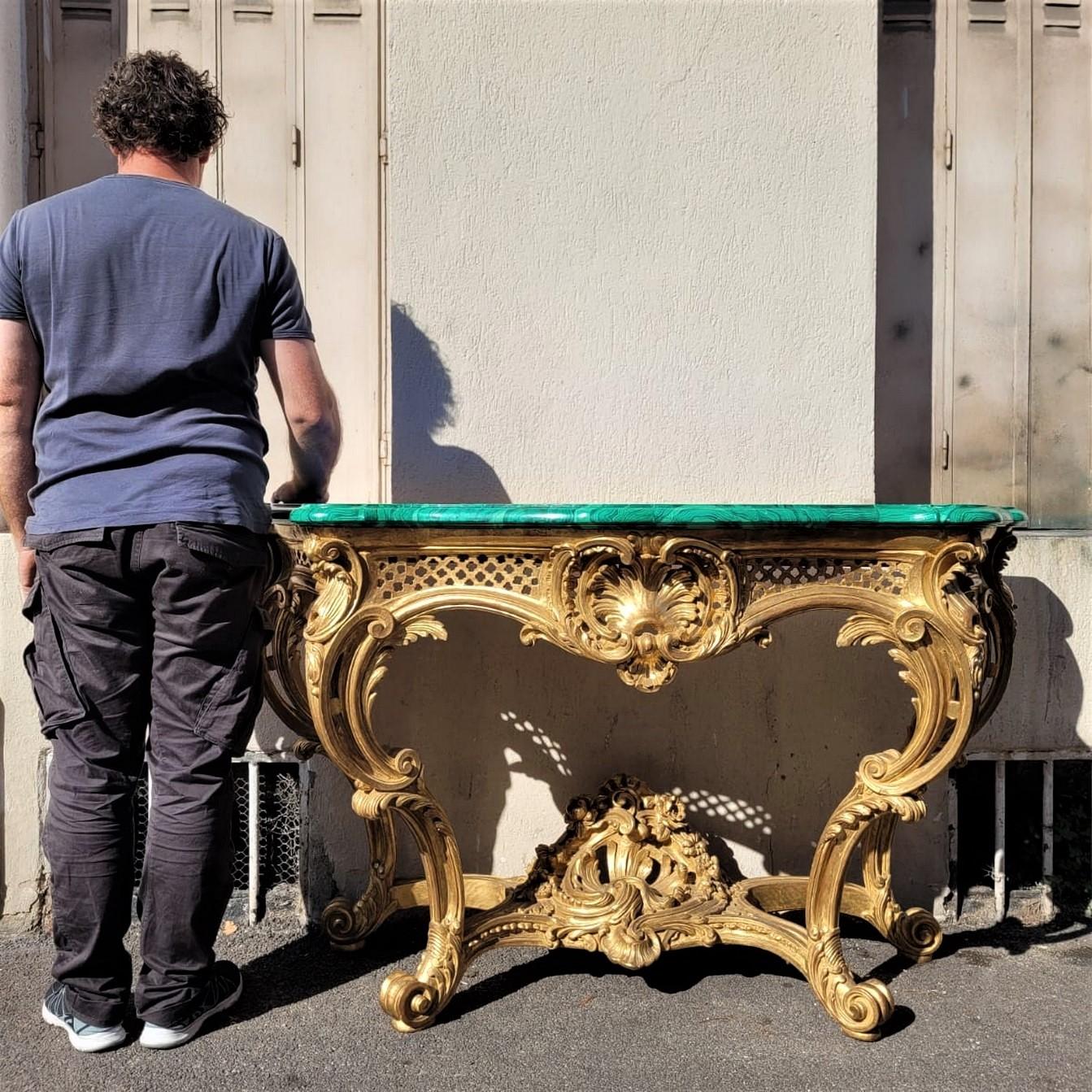 Painted Valerian Rybar, Rocaille Console in Golden Wood, 20th Century For Sale