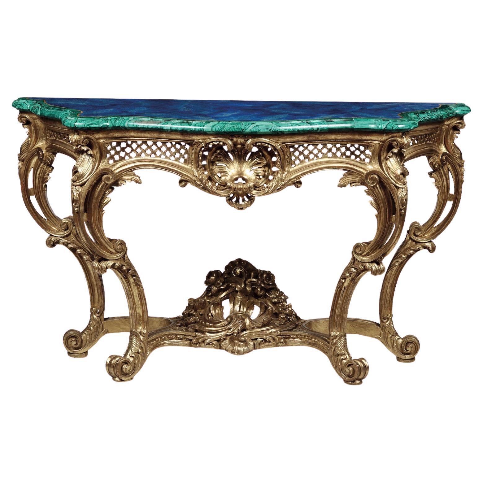Valerian Rybar, Rocaille Console in Golden Wood, 20th Century For Sale
