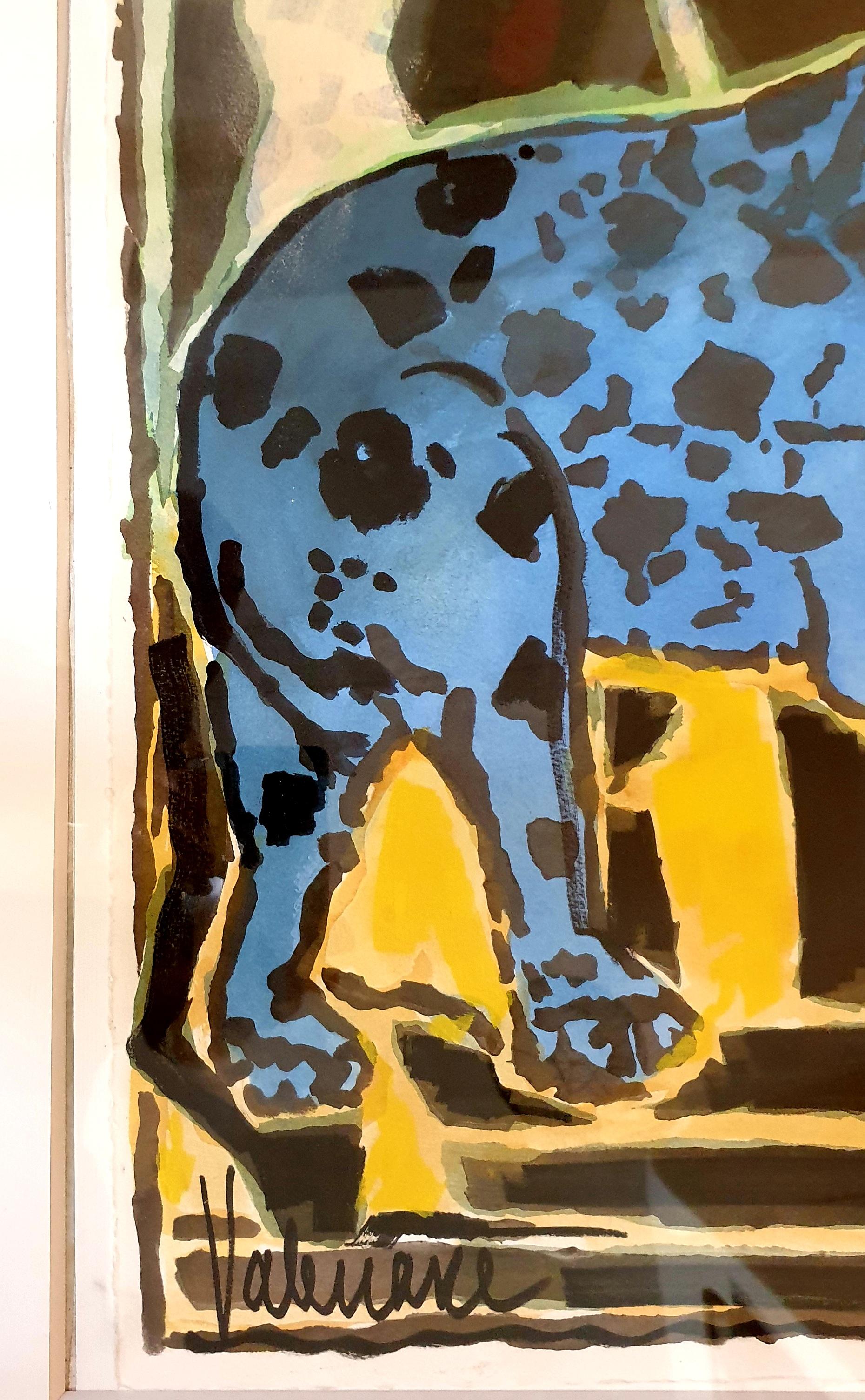 The Blue Elephant. Mid-Century Gouache on Handmade Paper. For Sale 5