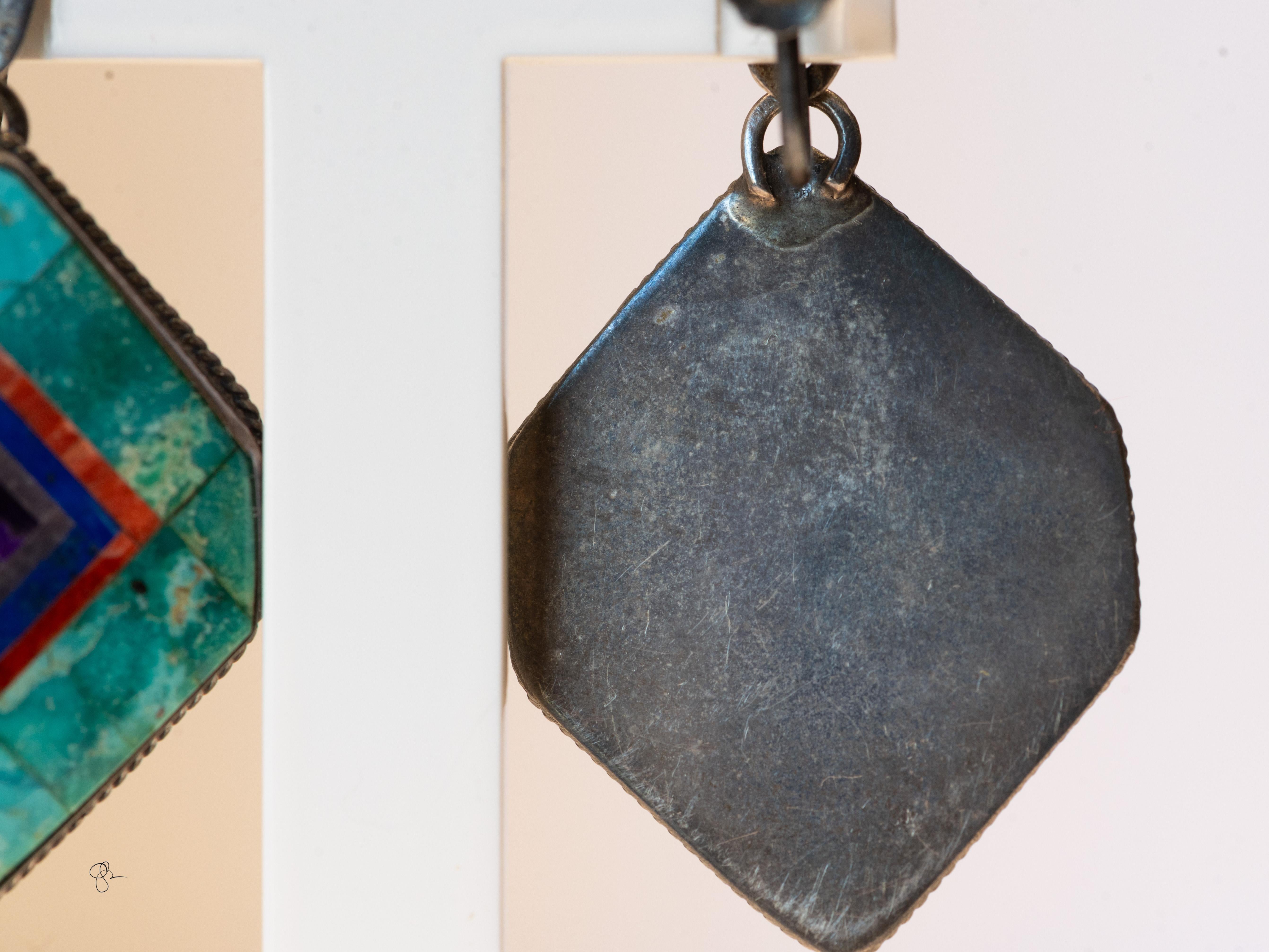 Orecchini con intarsio in argento 925 di Valery Aldrich - Turchese della Bella Addormentata In condizioni discrete in vendita a Tucson, AZ