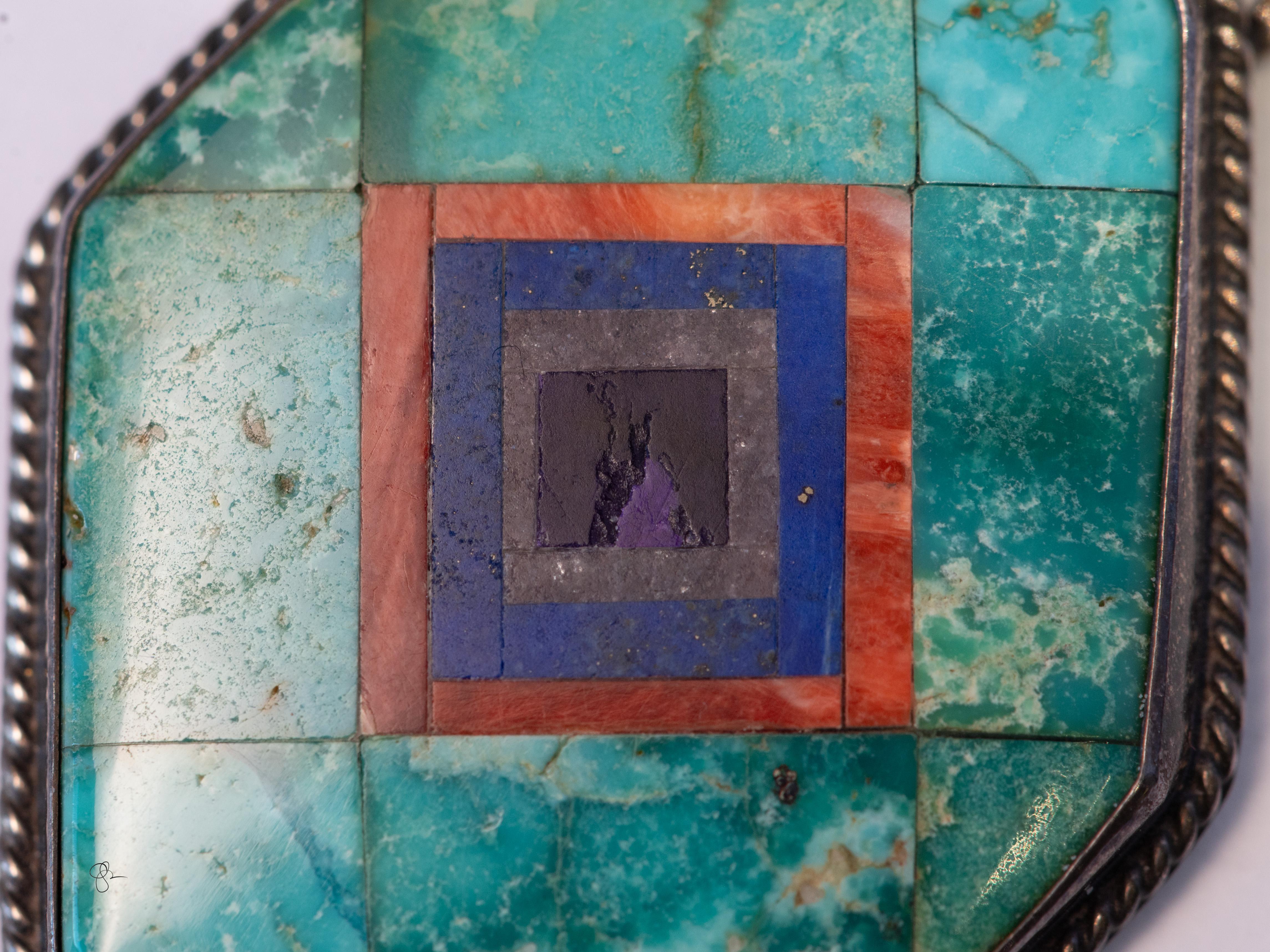 da uomo o donna Orecchini con intarsio in argento 925 di Valery Aldrich - Turchese della Bella Addormentata in vendita