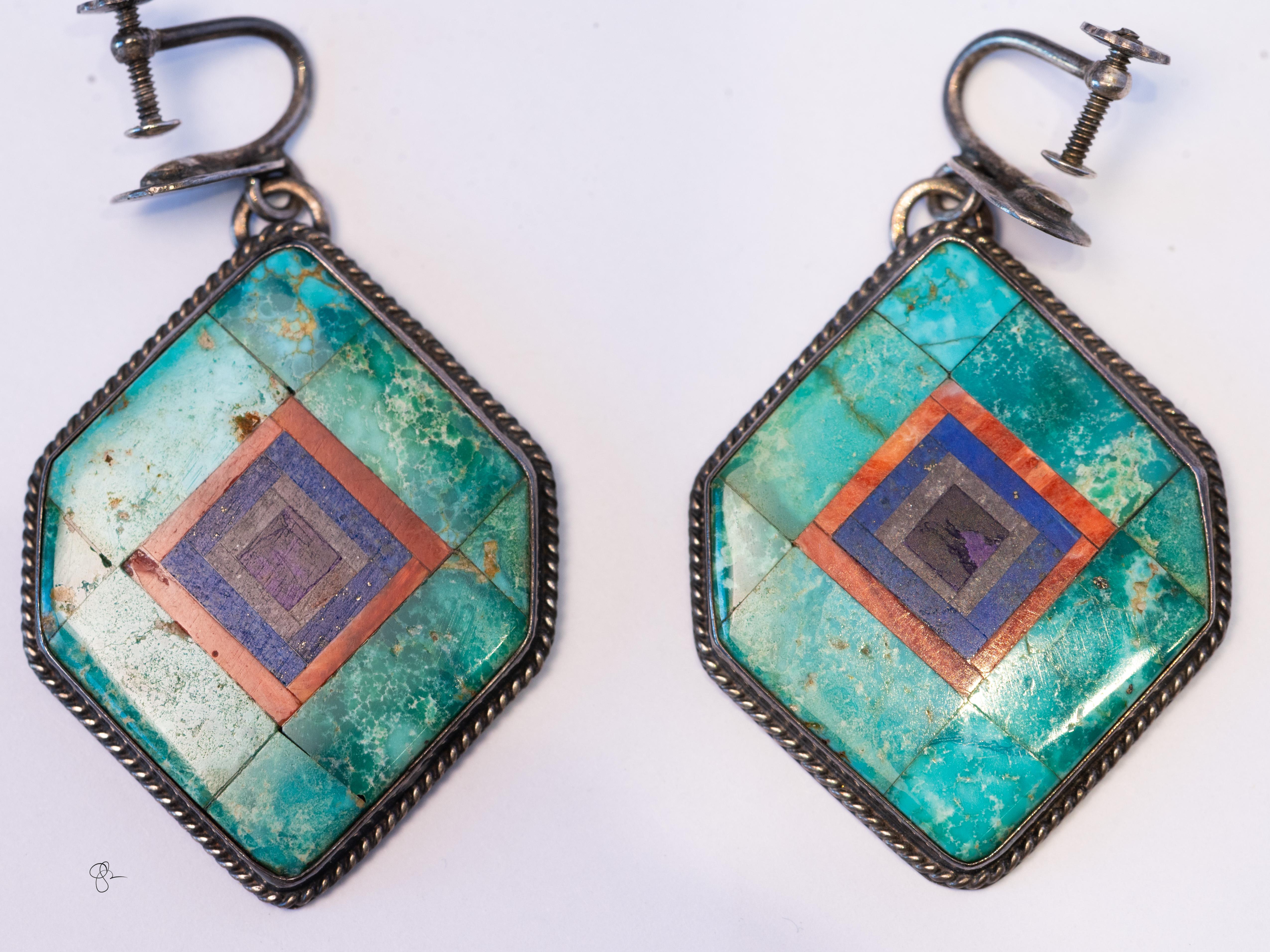 Orecchini con intarsio in argento 925 di Valery Aldrich - Turchese della Bella Addormentata in vendita 1