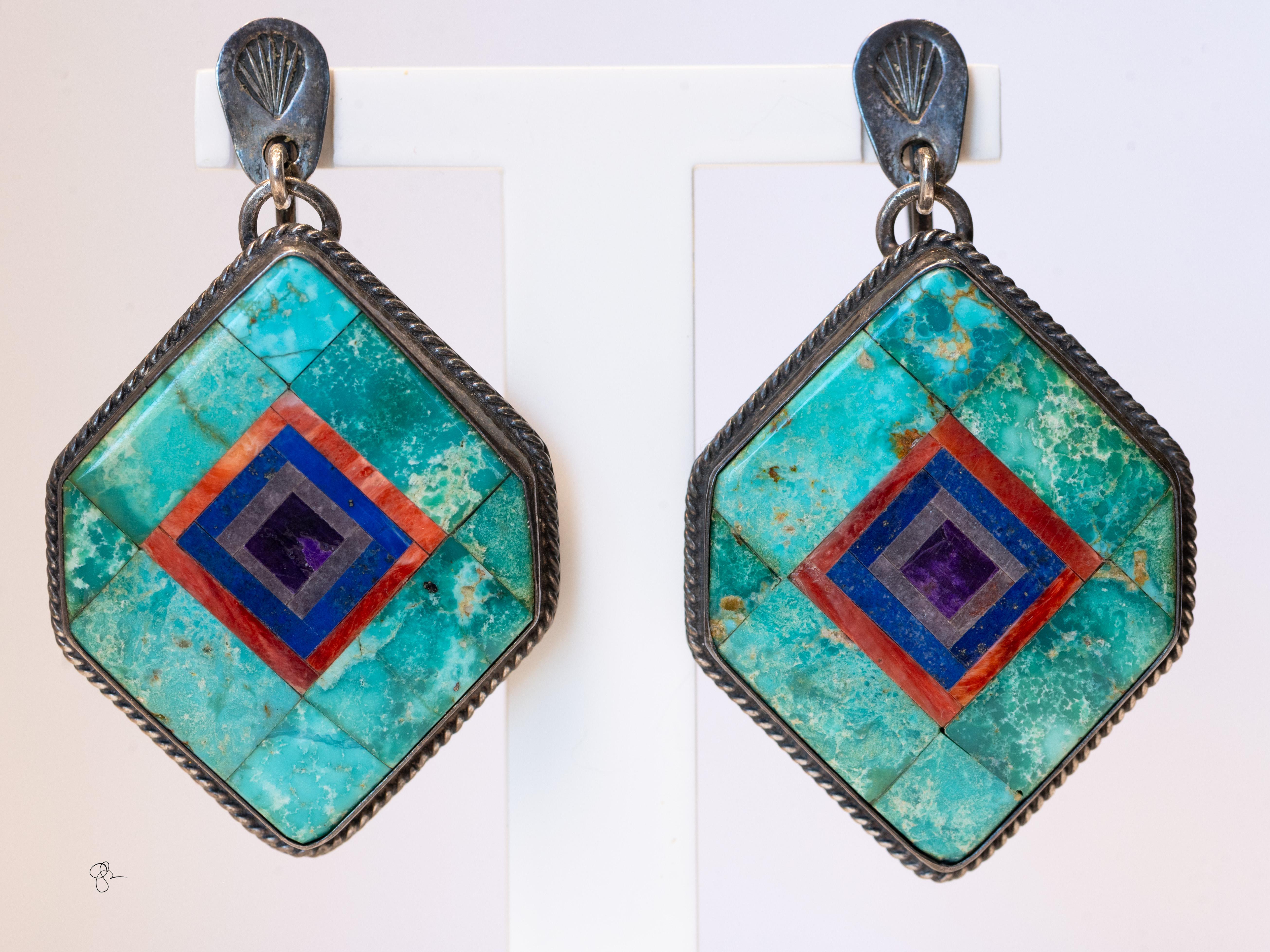 Orecchini con intarsio in argento 925 di Valery Aldrich - Turchese della Bella Addormentata in vendita 2