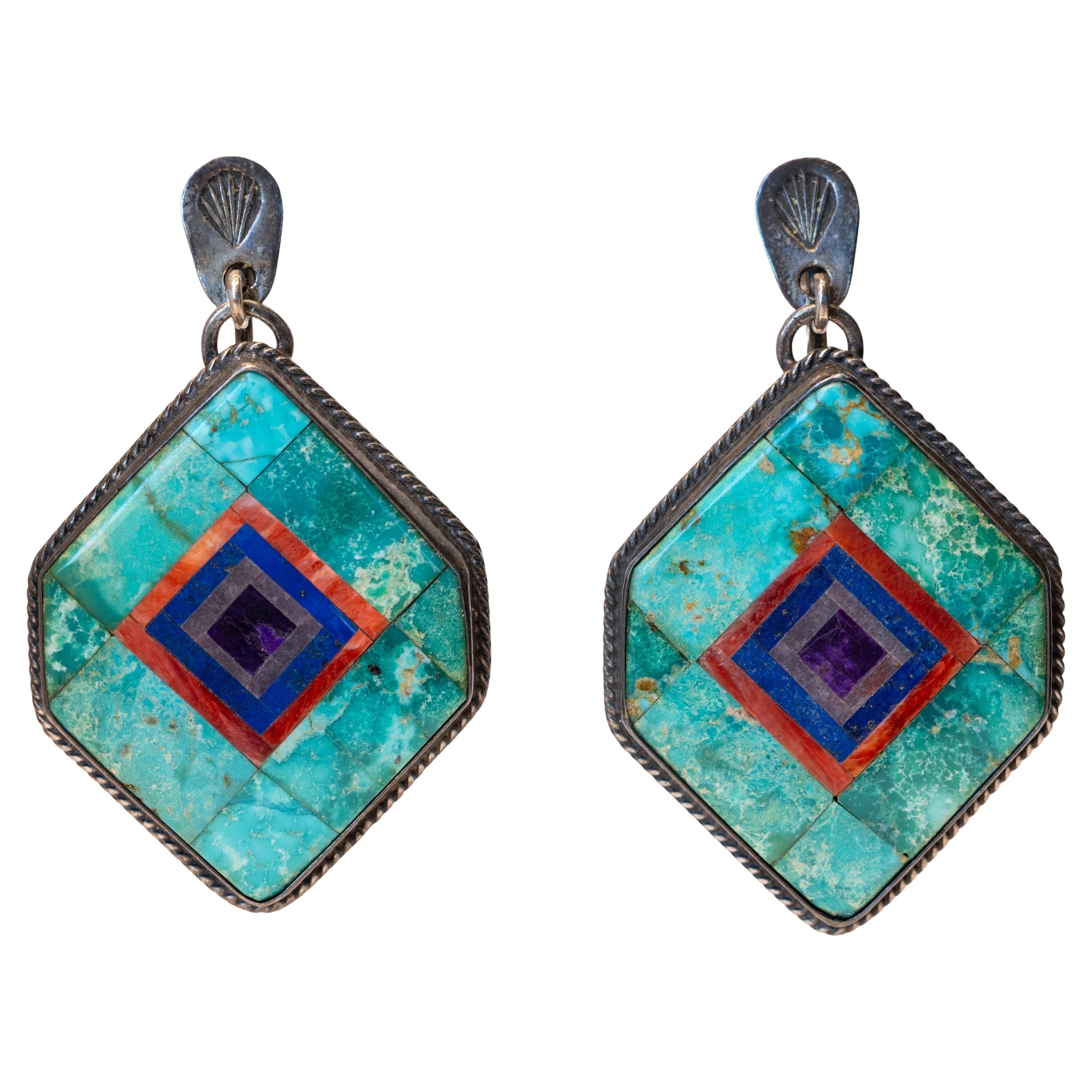 Orecchini con intarsio in argento 925 di Valery Aldrich - Turchese della Bella Addormentata in vendita