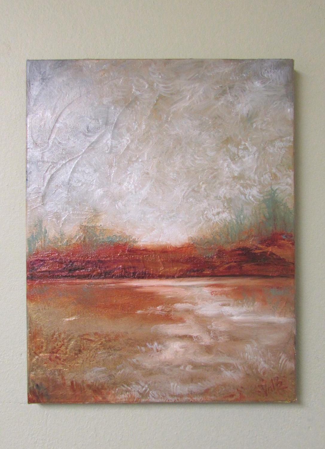 Heavy Skies, Abstract Oil Painting - Brown Abstract Painting by Valerie Berkely