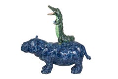 Valérie Courtet, Hippopotamus and Crocodile, Glazed Stoneware Sculpture