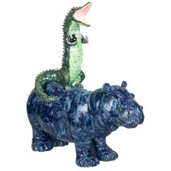 Valérie Courtet, Hippopotamus and Crocodile, Glazed Stoneware Sculpture