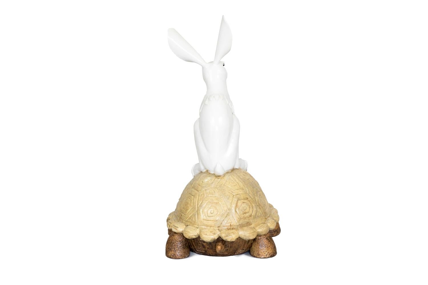 Contemporary Valérie Courtet, Rabbit and Tortoise, Glazed Stoneware Sculpture