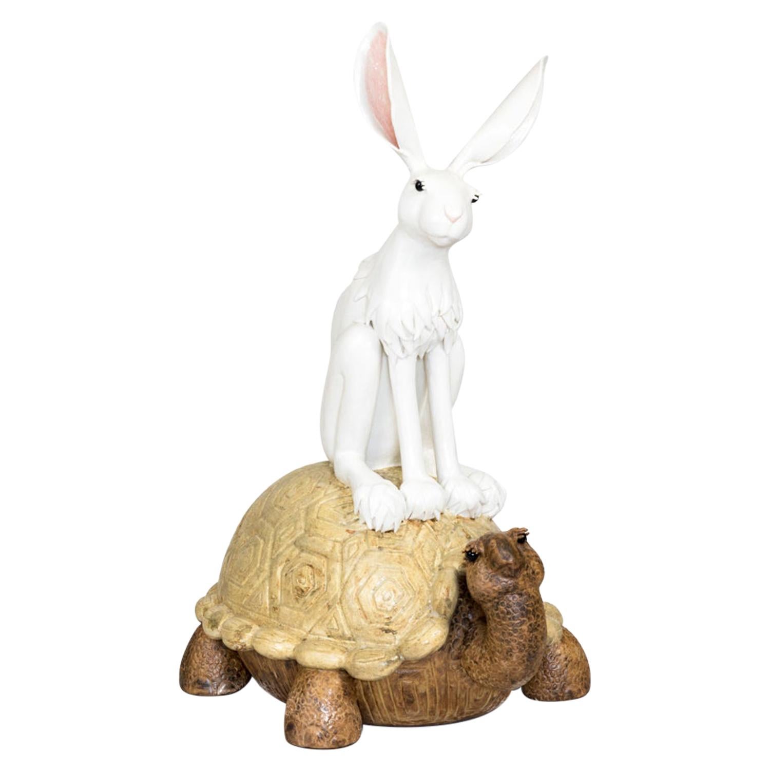 Valérie Courtet, Rabbit and Tortoise, Glazed Stoneware Sculpture