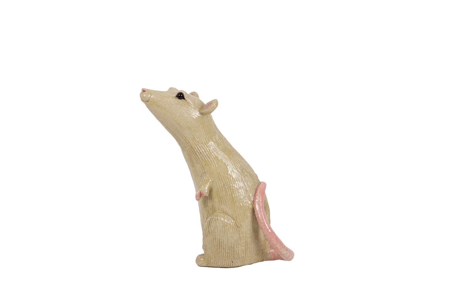 Enameled Valérie Courtet, Rat, Glazed Stoneware Sculpture For Sale