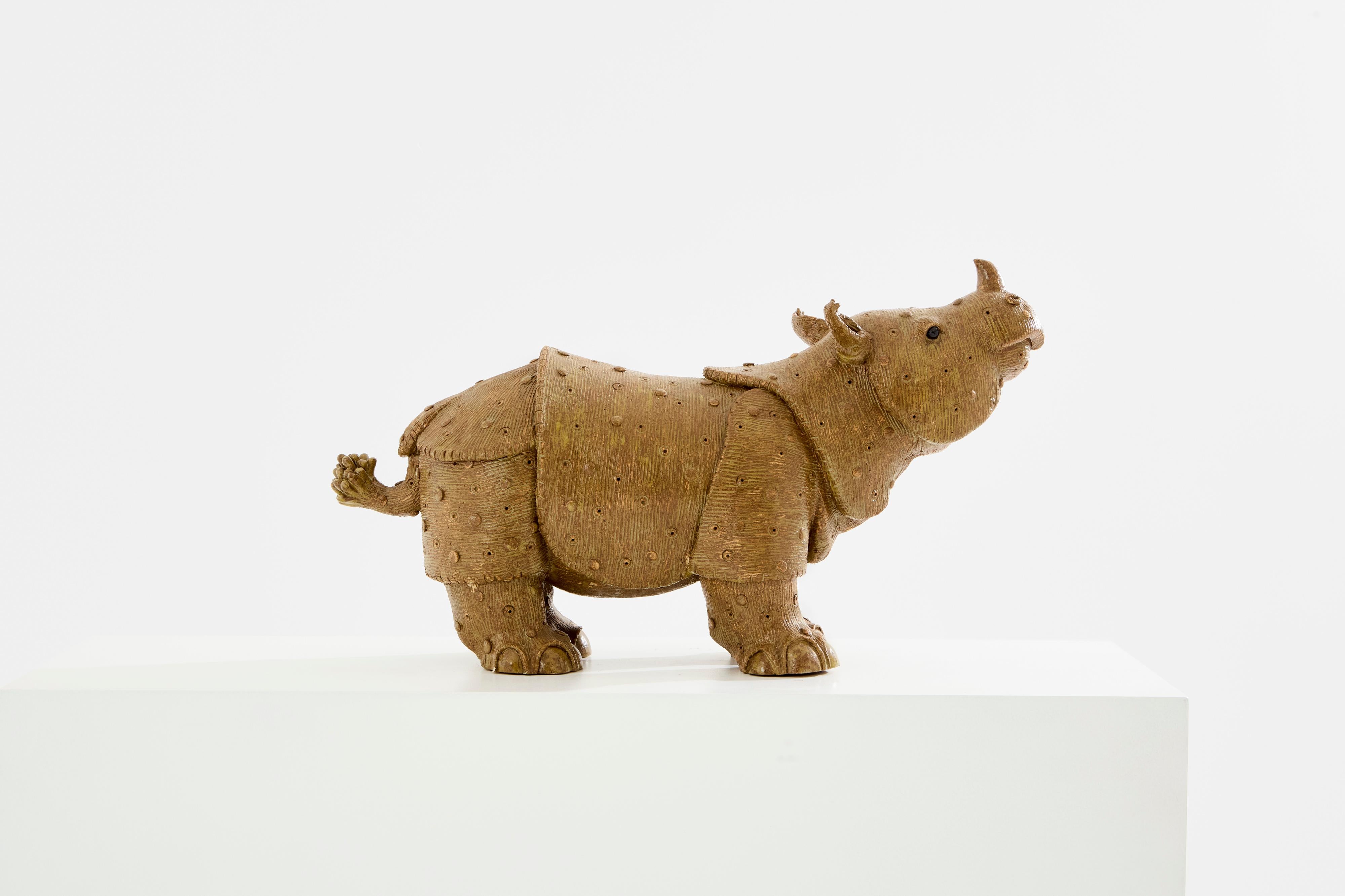 Modern Valérie Courtet rhinoceros sculpture glazed stoneware circa 2010 For Sale