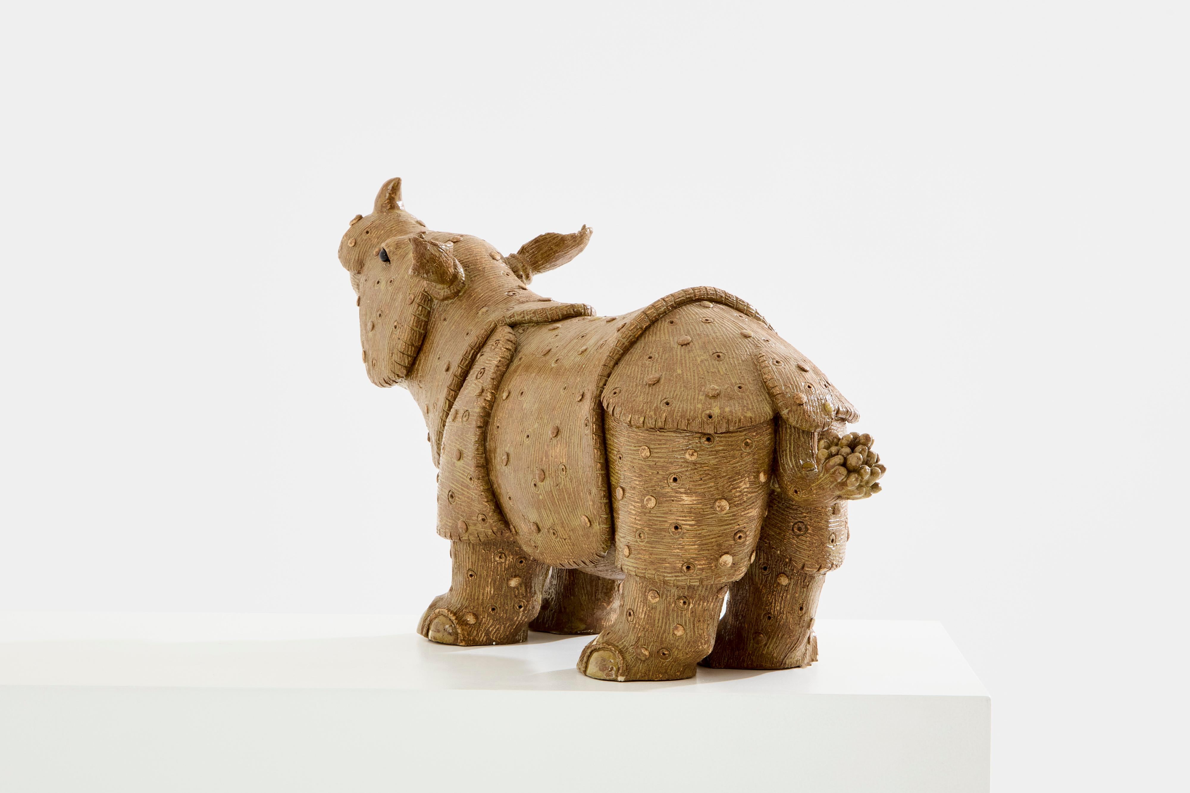 French Valérie Courtet rhinoceros sculpture glazed stoneware circa 2010 For Sale