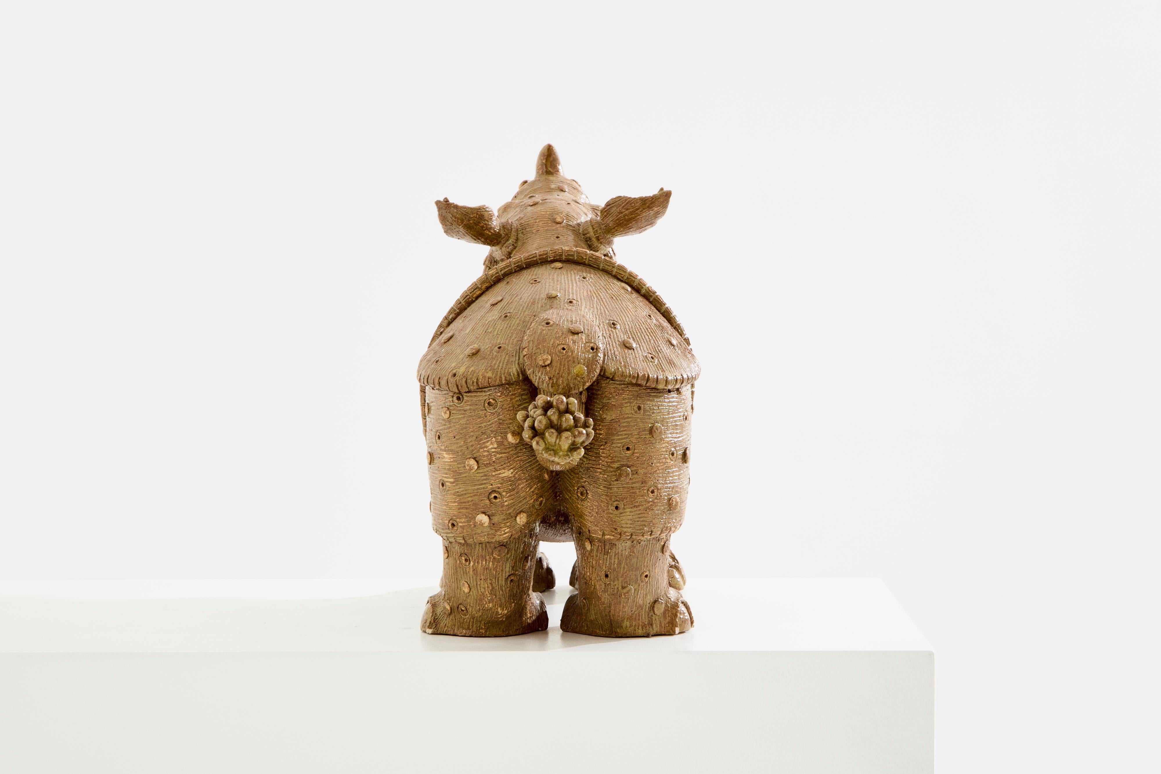 Valérie Courtet rhinoceros sculpture glazed stoneware circa 2010 In Good Condition For Sale In Paris, IDF