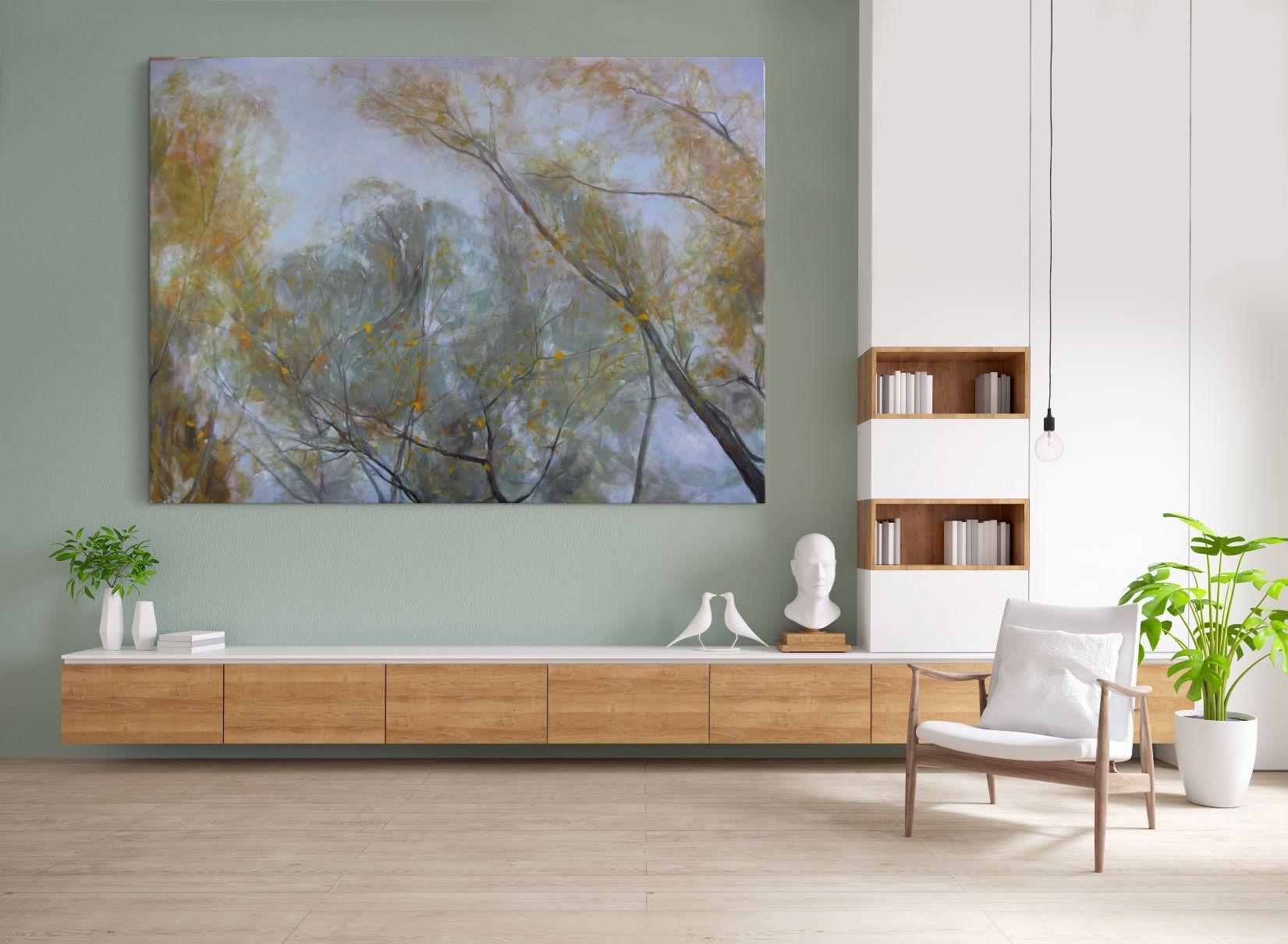 Aspens’ and Willows’ Branches in Autumn by V. de Sarrieu - landscape painting For Sale 1