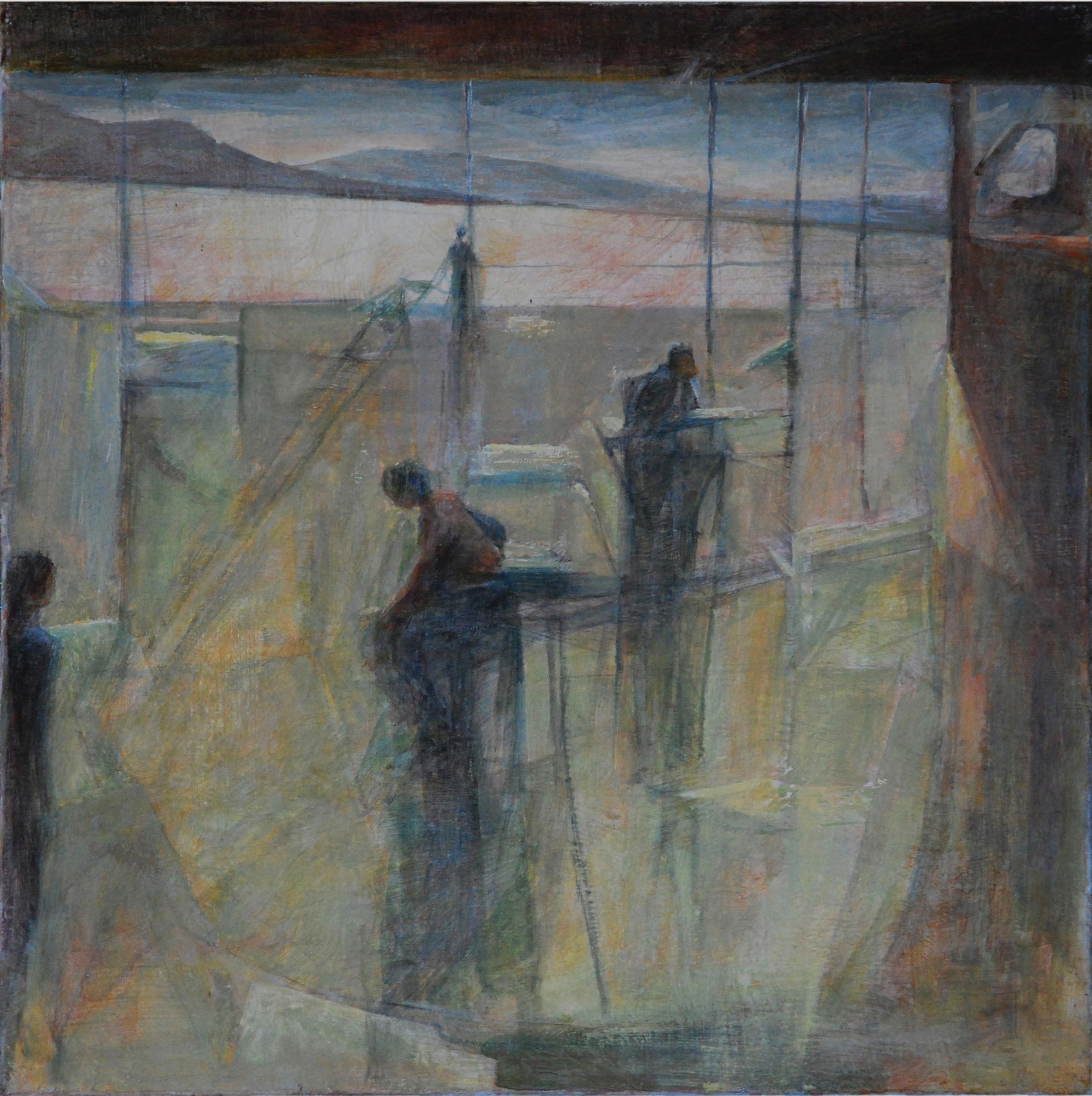 Au bord de l'eau III est une peinture unique à l'huile sur bois de l'artiste contemporaine Valérie de Sarrieu, dont les dimensions sont de 50 × 50 cm (19,7 × 19,7 in). Il fait partie de la série "Silhouettes".
L'œuvre est signée, vendue non encadrée