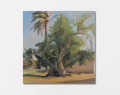 Carob Tree and Palm Tree by Valérie de Sarrieu - landscape painting, nature, oil