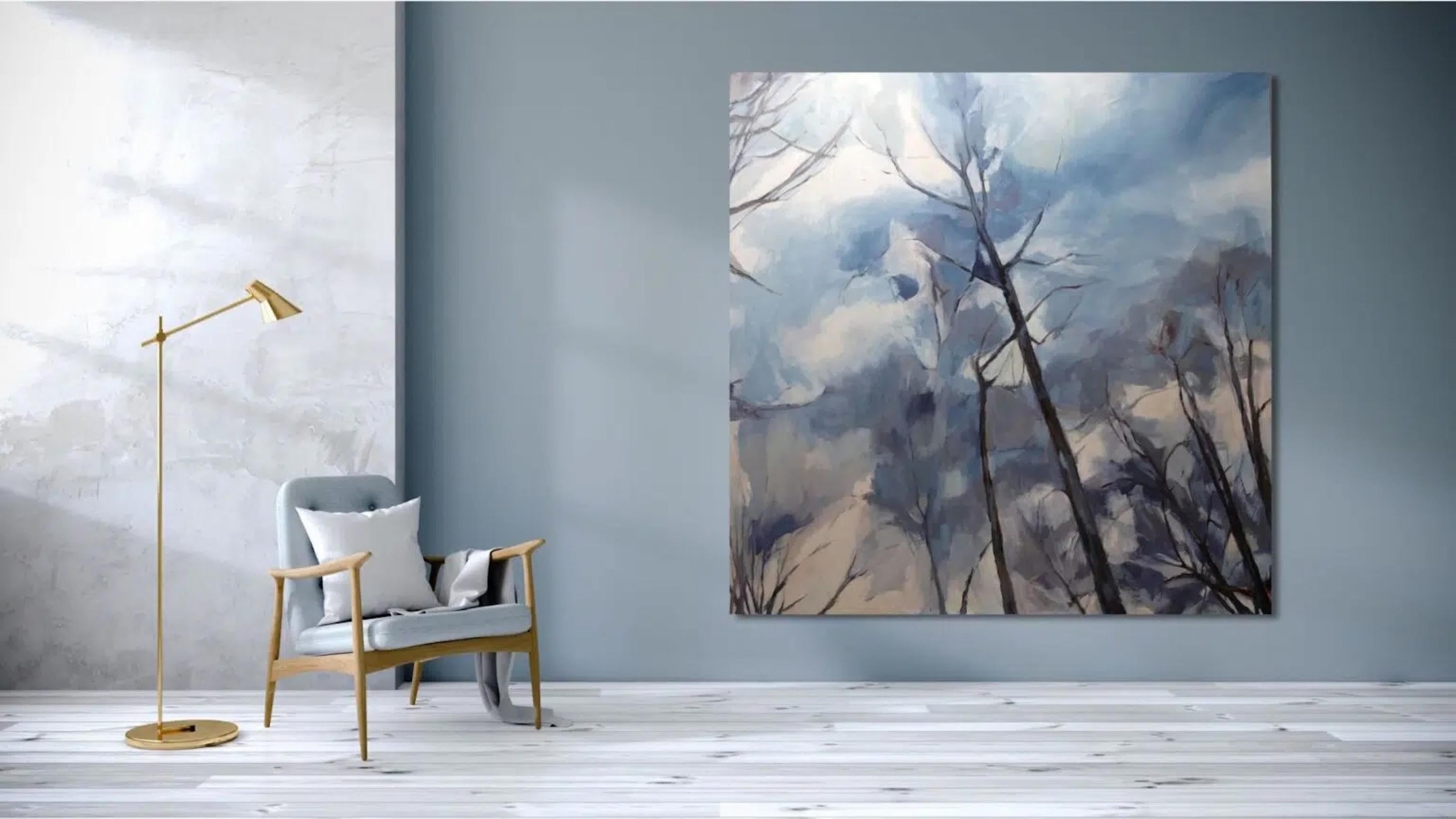 Ramures von Valérie de Sarrieu - Großformatiges Gemälde, blau, Natur, Baum im Angebot 1