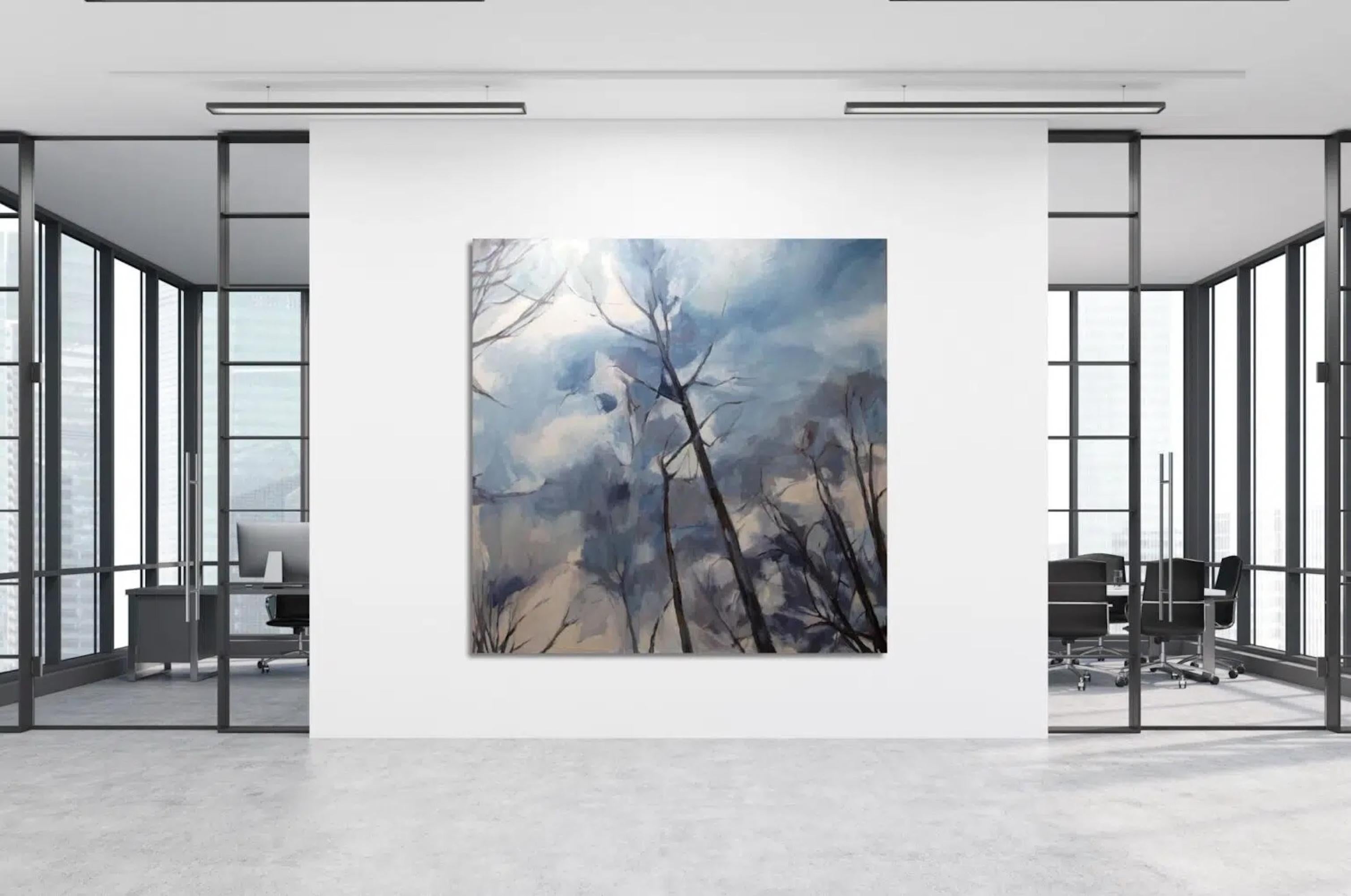 Ramures von Valérie de Sarrieu - Großformatiges Gemälde, blau, Natur, Baum im Angebot 2