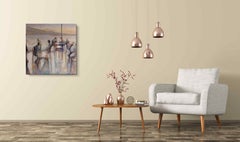 Waterside I by Valérie de Sarrieu -  landscape at sunset, painting, contemporary