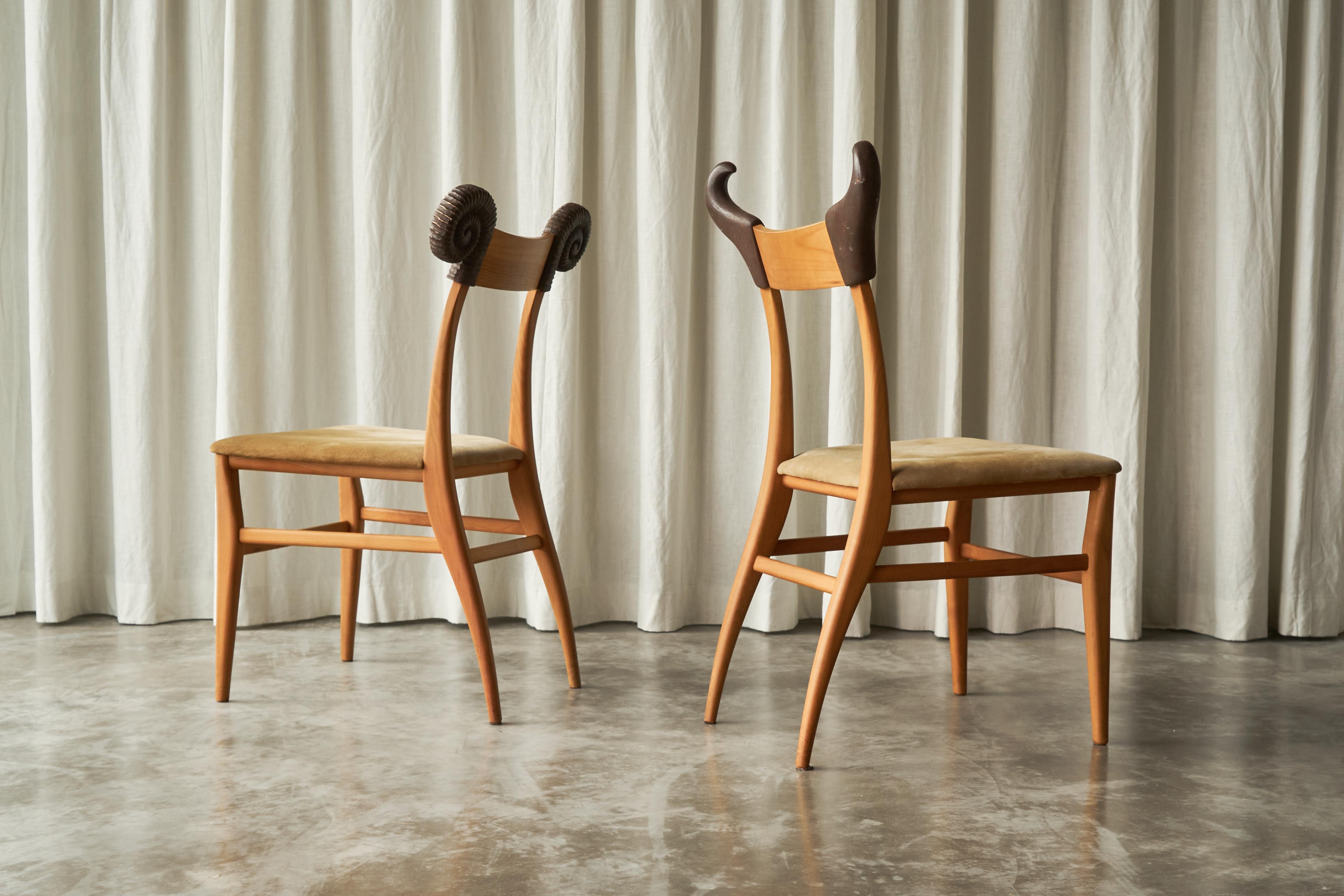Modern Valérie Dementhon Avant-Garde Pair of Side Chairs Edition NORD-SUD France 1990s
