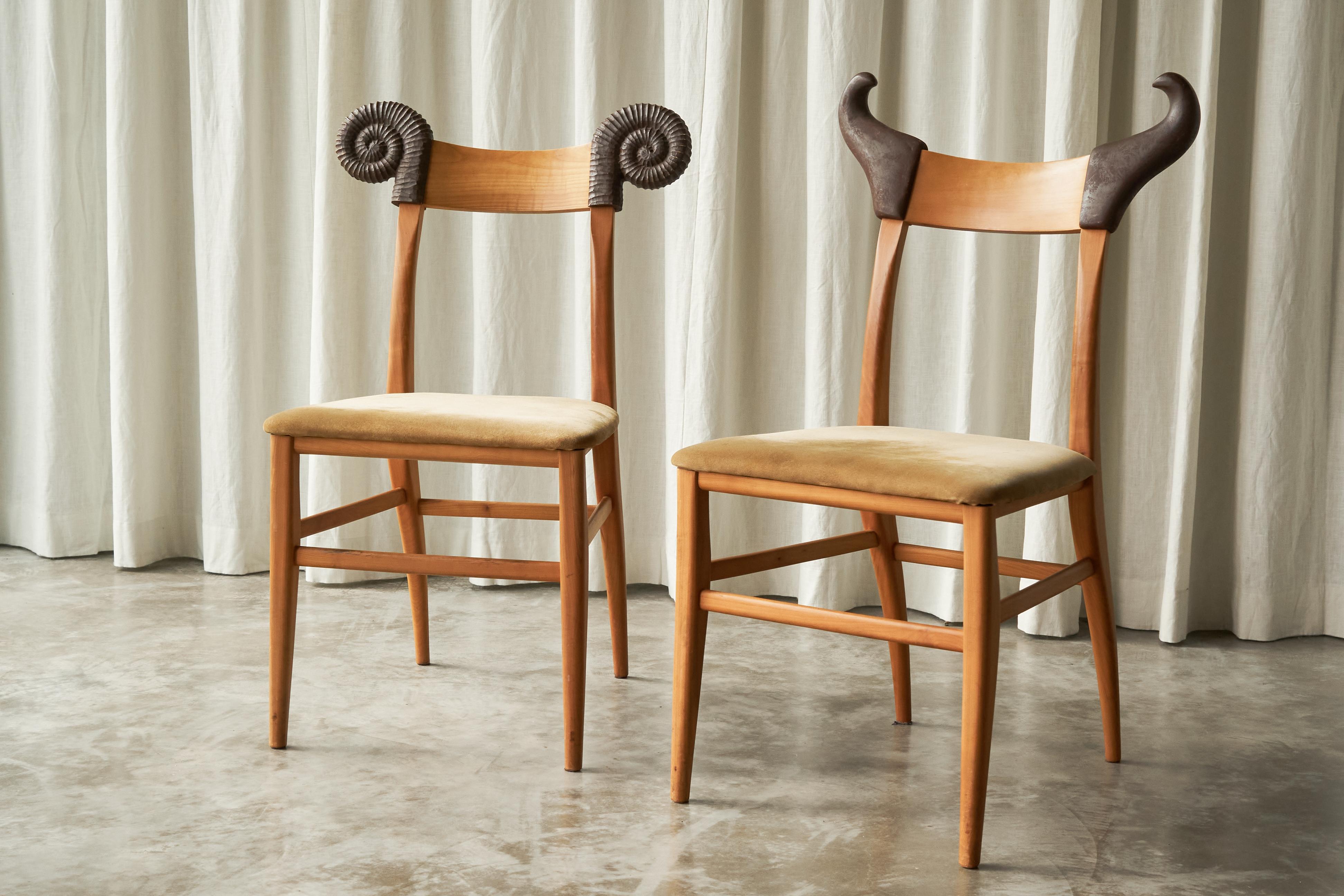 Hand-Crafted Valérie Dementhon Avant-Garde Pair of Side Chairs Edition NORD-SUD France 1990s