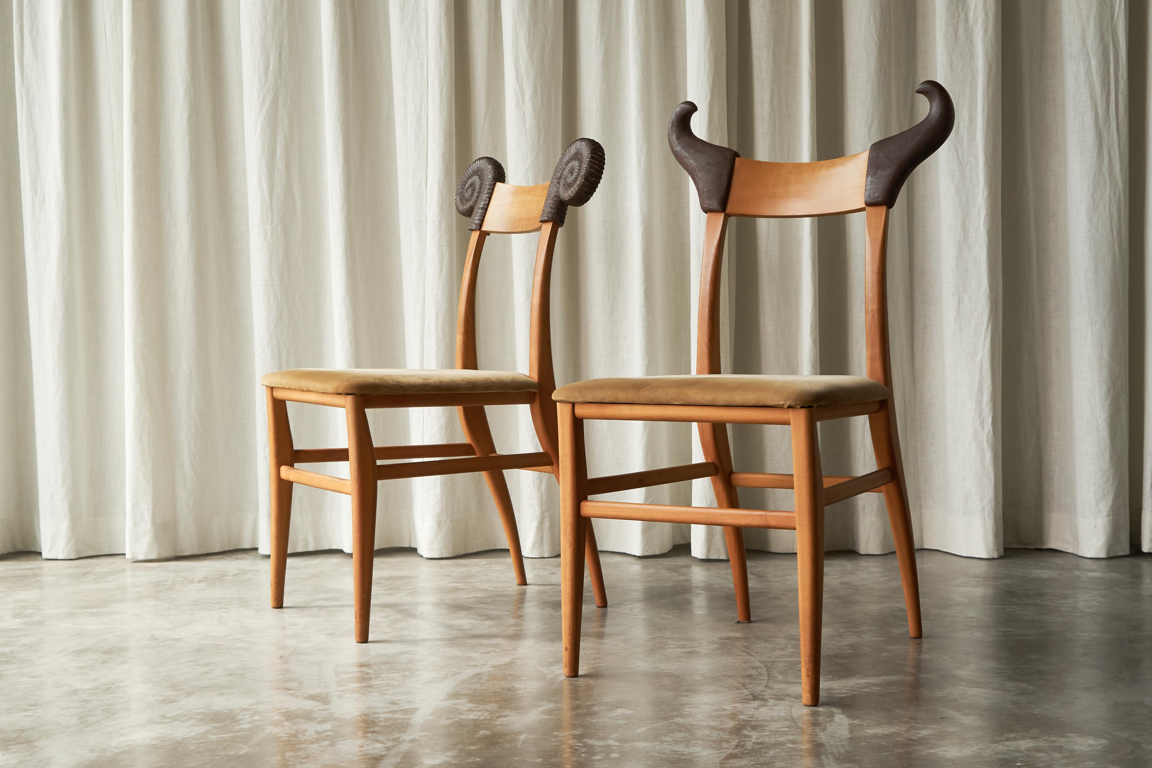 Velvet Valérie Dementhon Avant-Garde Pair of Side Chairs Edition NORD-SUD France 1990s