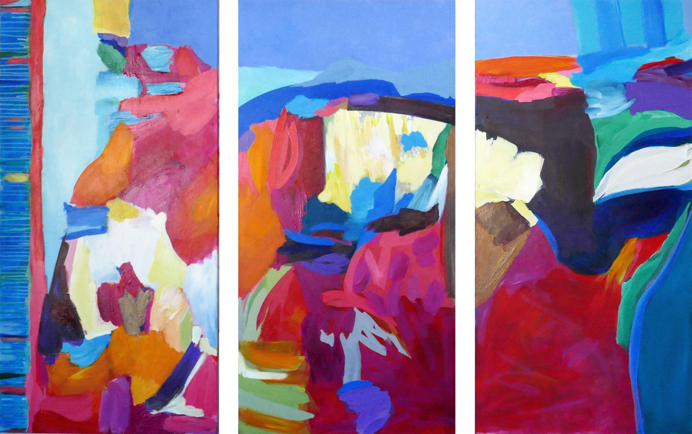 Valerie Erichsen Thomson Abstract Painting - Once Upon A Gentle Beast - Triptych, Painting, Acrylic on Canvas