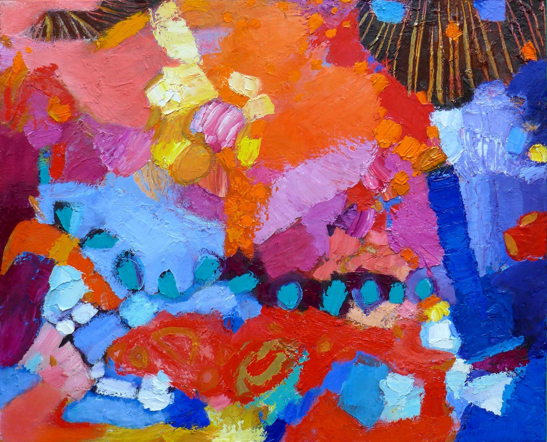 Valerie Erichsen Thomson Abstract Painting - The Colors Throw A Party, Painting, Oil on Canvas