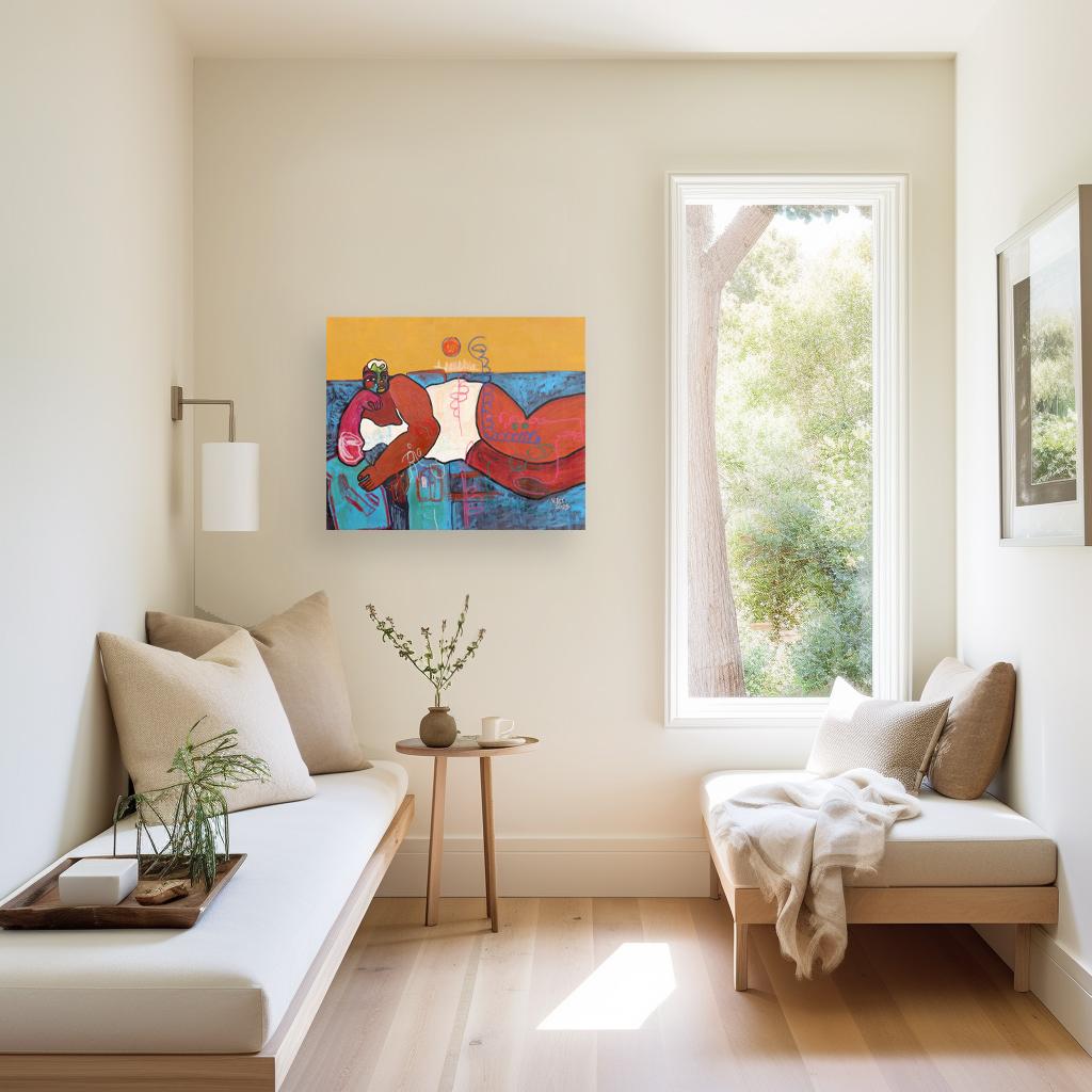 Bed Rotting I - Expressive Abstract Colorful Figurative Cubist Portrait Painting For Sale 3