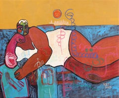 Bed Rotting I - Expressive Abstract Colorful Figurative Cubist Portrait Painting
