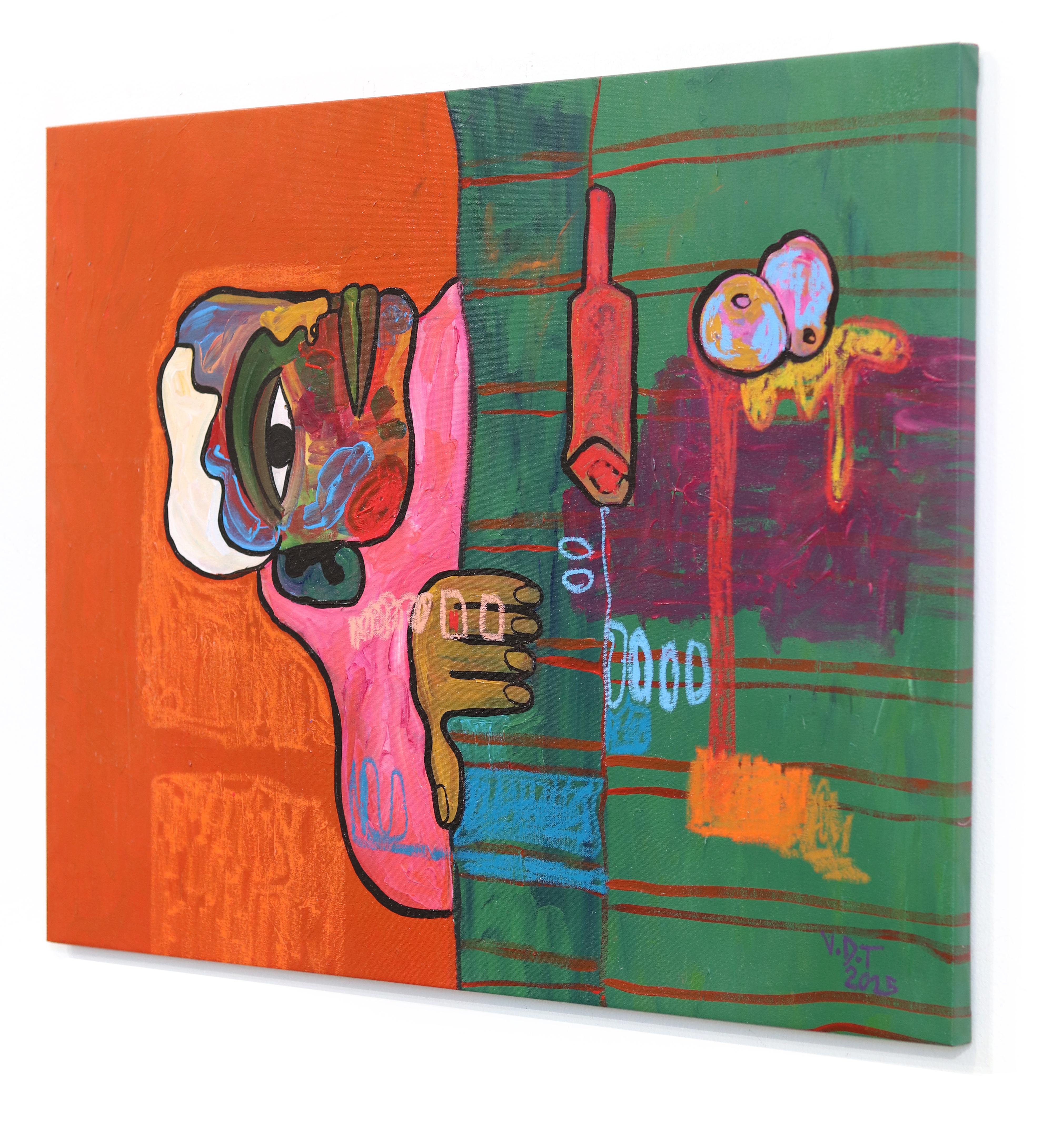 Letto in decomposizione II - Pittura astratta espressiva a tecnica mista colorata e figurativa - Figurative Painting Marrone di Valerie Etitinwo