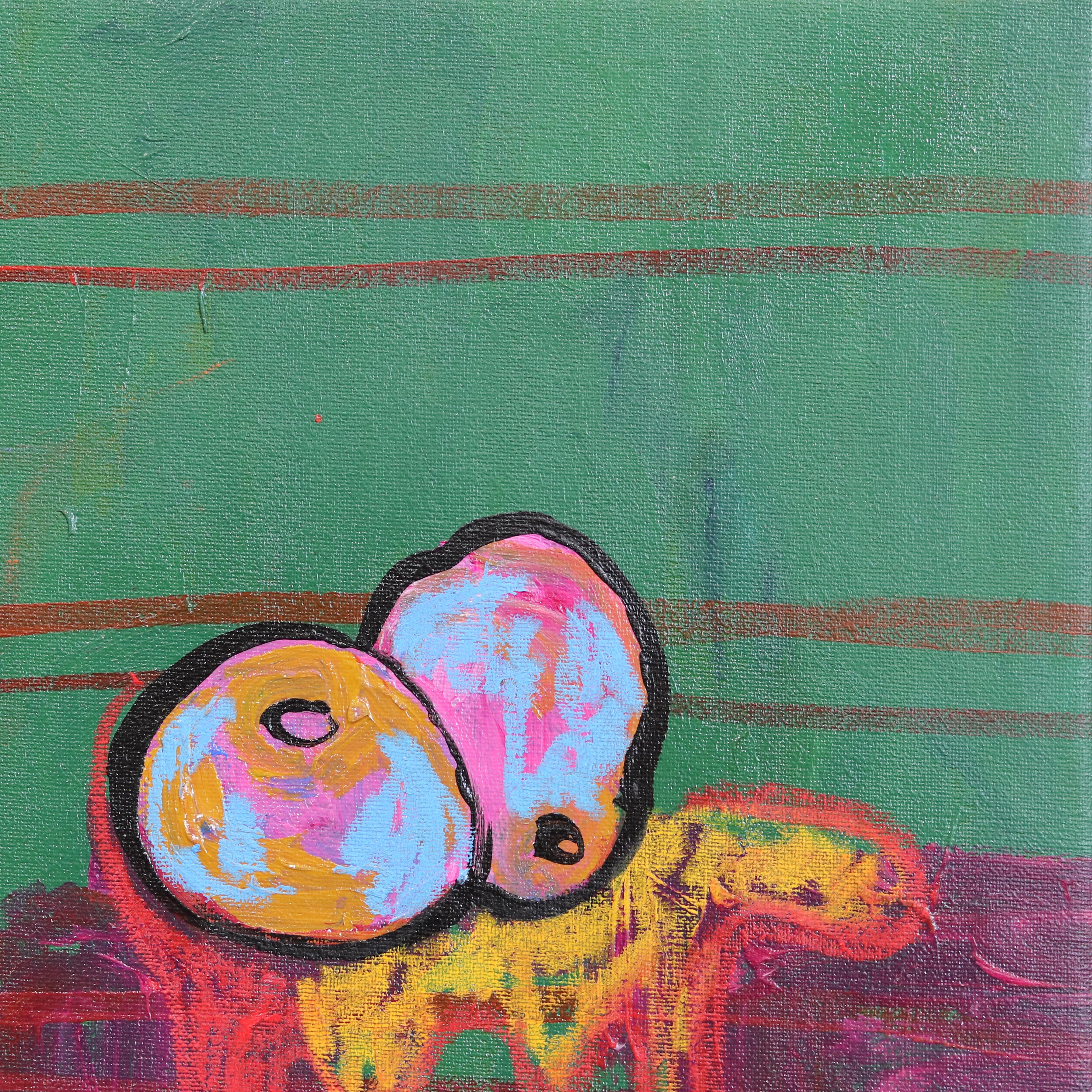 Letto in decomposizione II - Pittura astratta espressiva a tecnica mista colorata e figurativa in vendita 2