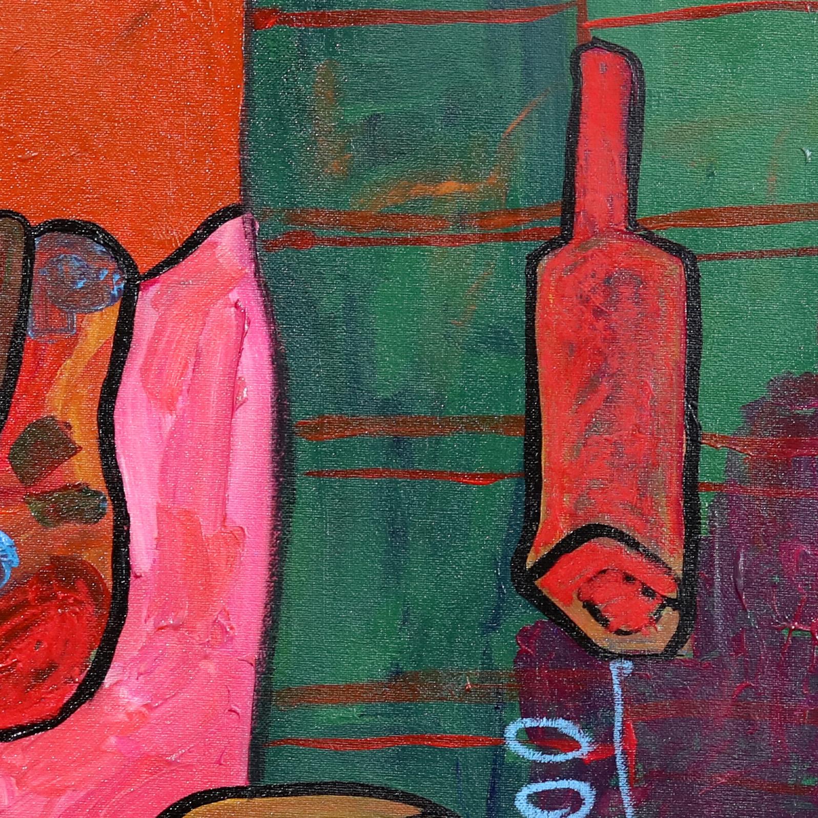 Letto in decomposizione II - Pittura astratta espressiva a tecnica mista colorata e figurativa in vendita 4