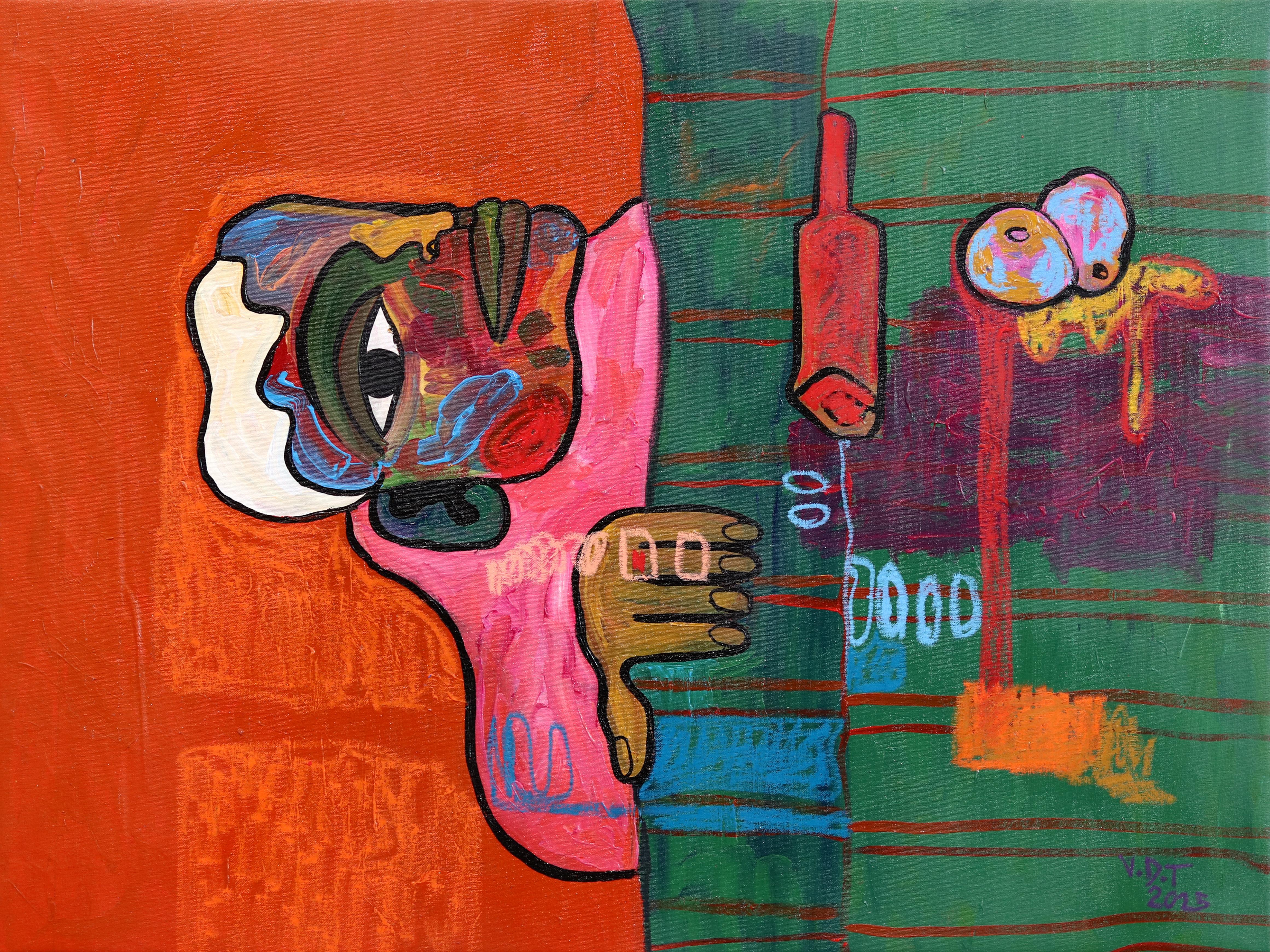 Figurative Painting di Valerie Etitinwo - Letto in decomposizione II - Pittura astratta espressiva a tecnica mista colorata e figurativa