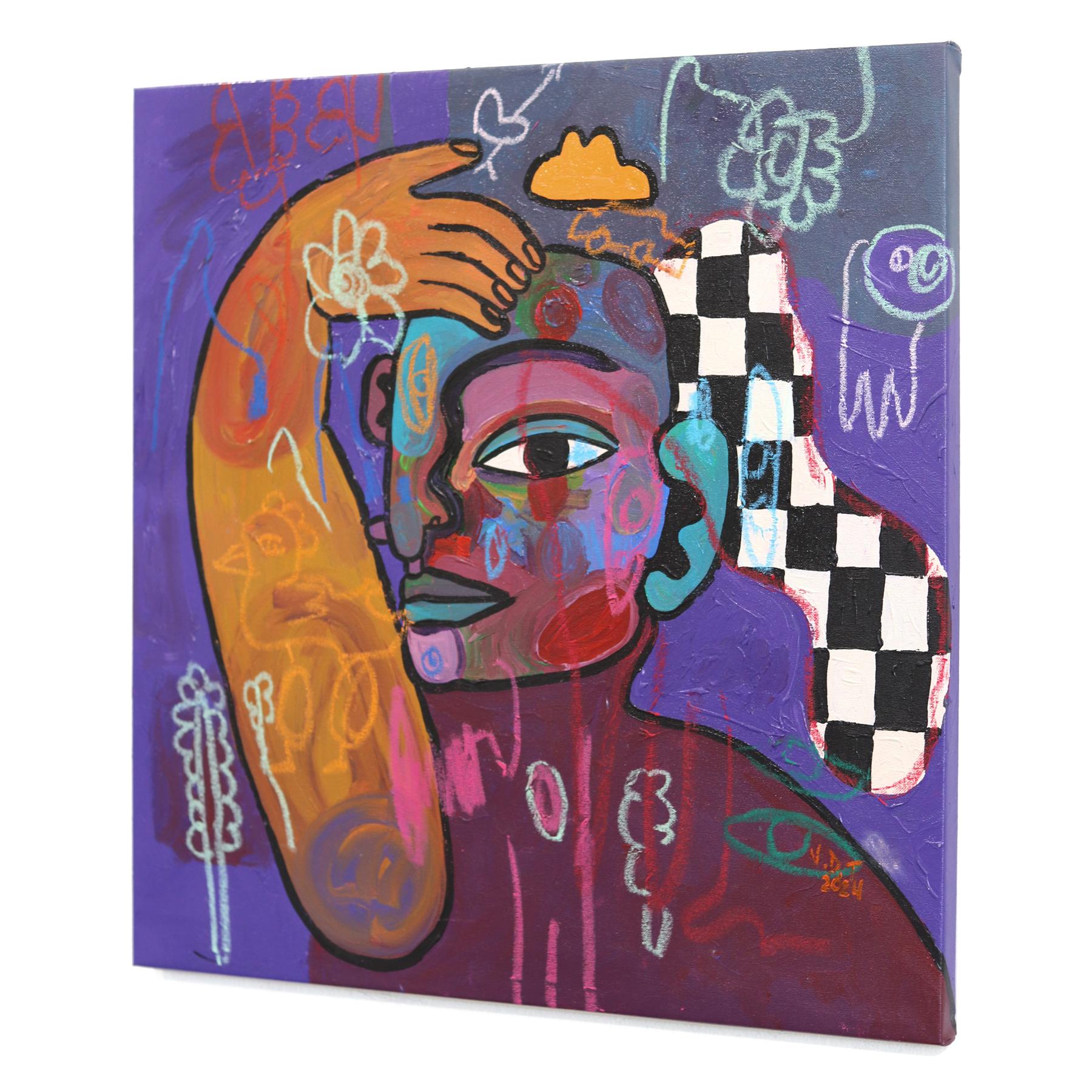Jugador de Ajedrez I - Pintura Expresionista Figurativa Abstracta y Colorista - Abstract Painting Gris de Valerie Etitinwo
