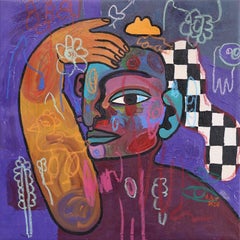 Chess Player I - Abstract Bold Colorful Figurative Expressionist Painting