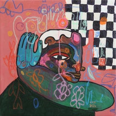 Jugador de Ajedrez II - Pintura Retrato Figurativo Expresivo Abstracto Colorido