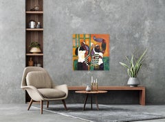 Crazy Apartment 2 - Abstrait Figuratif Cubiste Color Drenched Mixed Media Art
